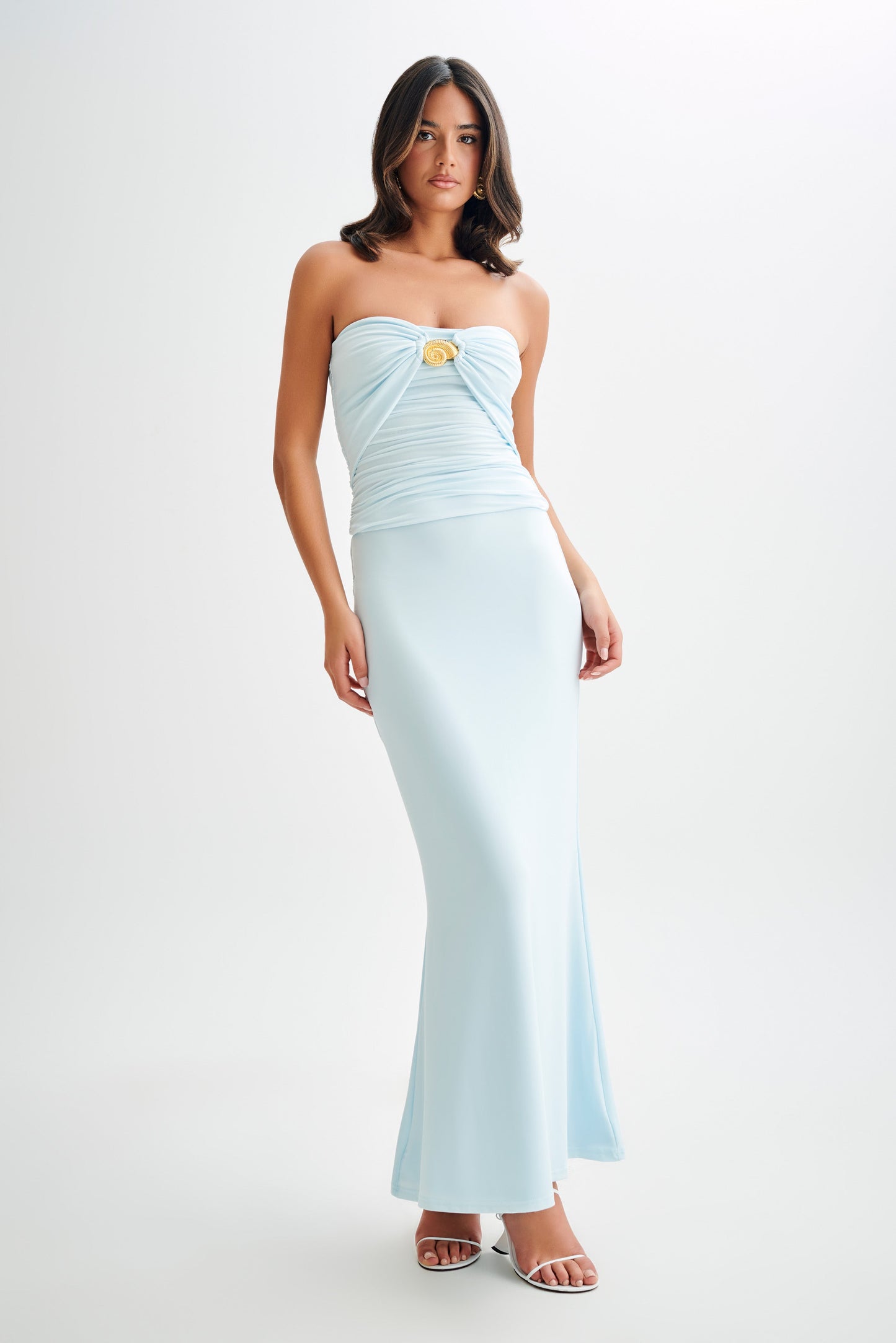 Winslet Strapless Slinky Longline Top With Shell Hardware - Sky Blue