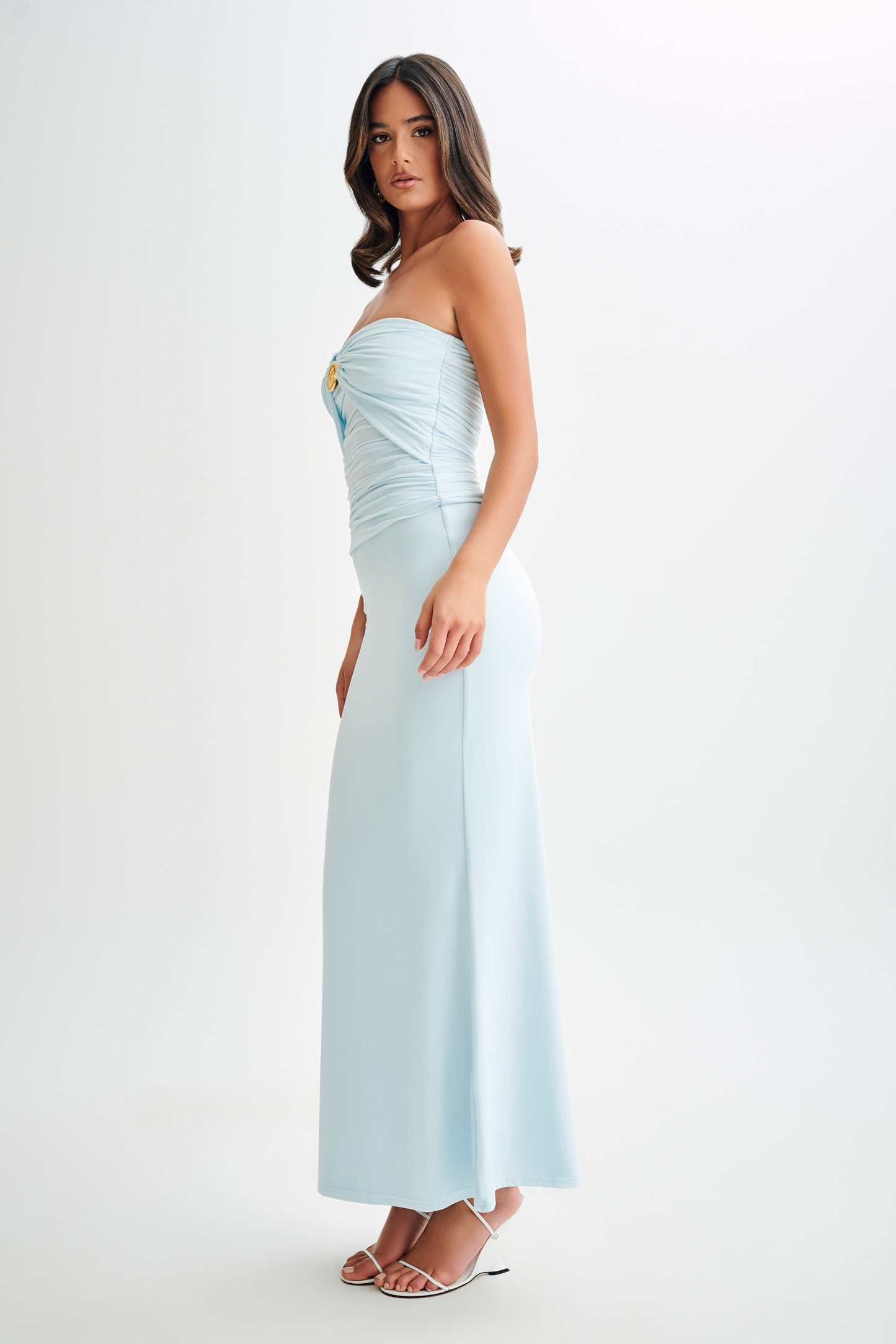 Winslet Strapless Slinky Longline Top With Shell Hardware - Sky Blue