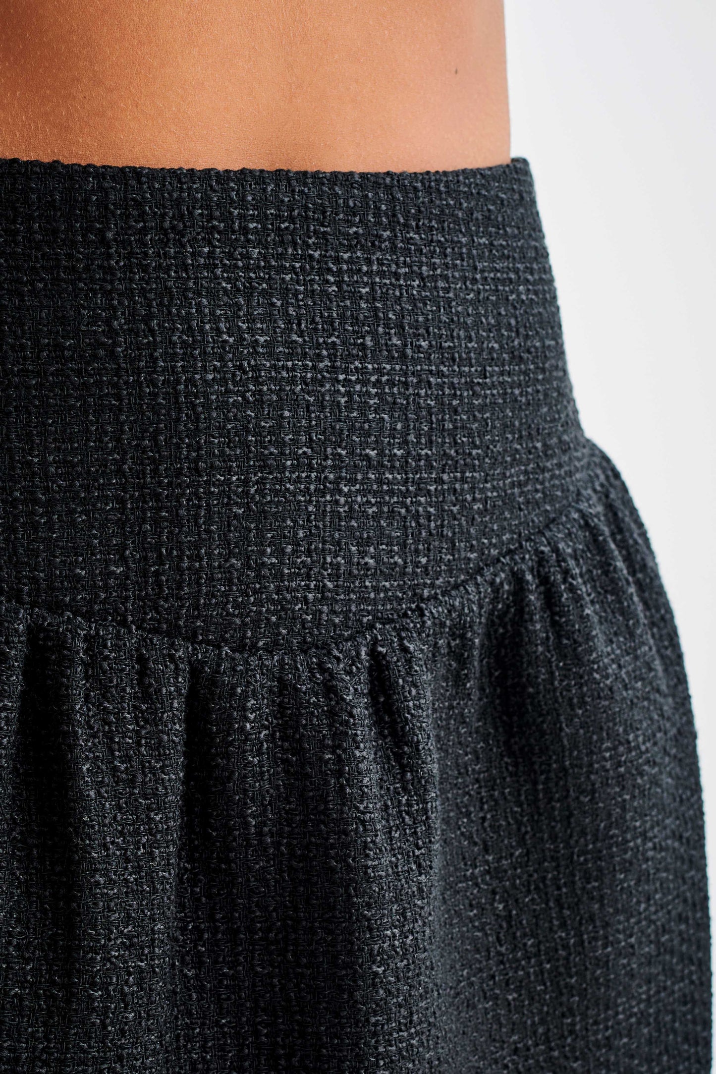 Cyrus Gathered Boucle Mini Skirt - Black