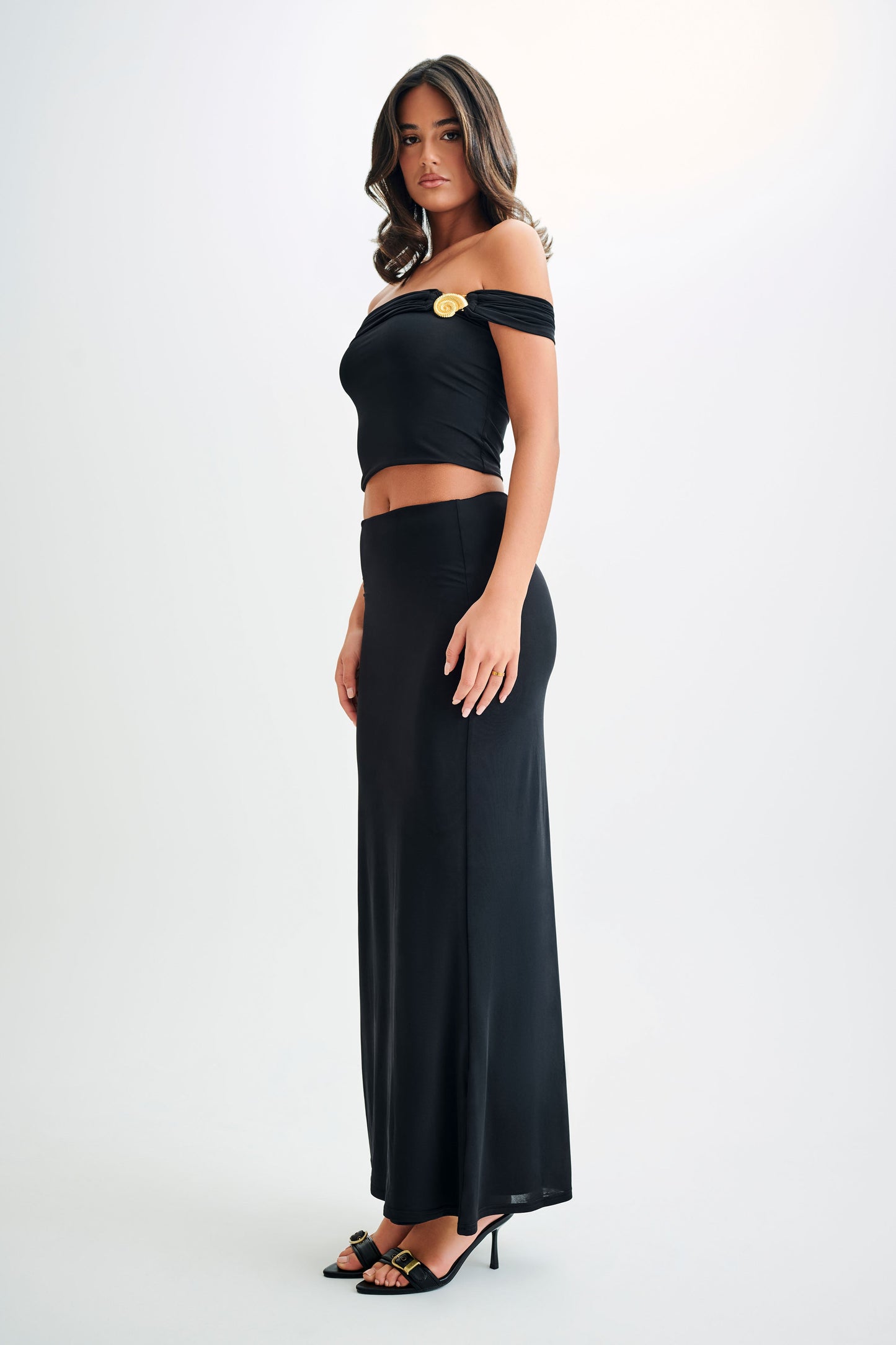 Amalia Off Shoulder Slinky Shell Top - Black