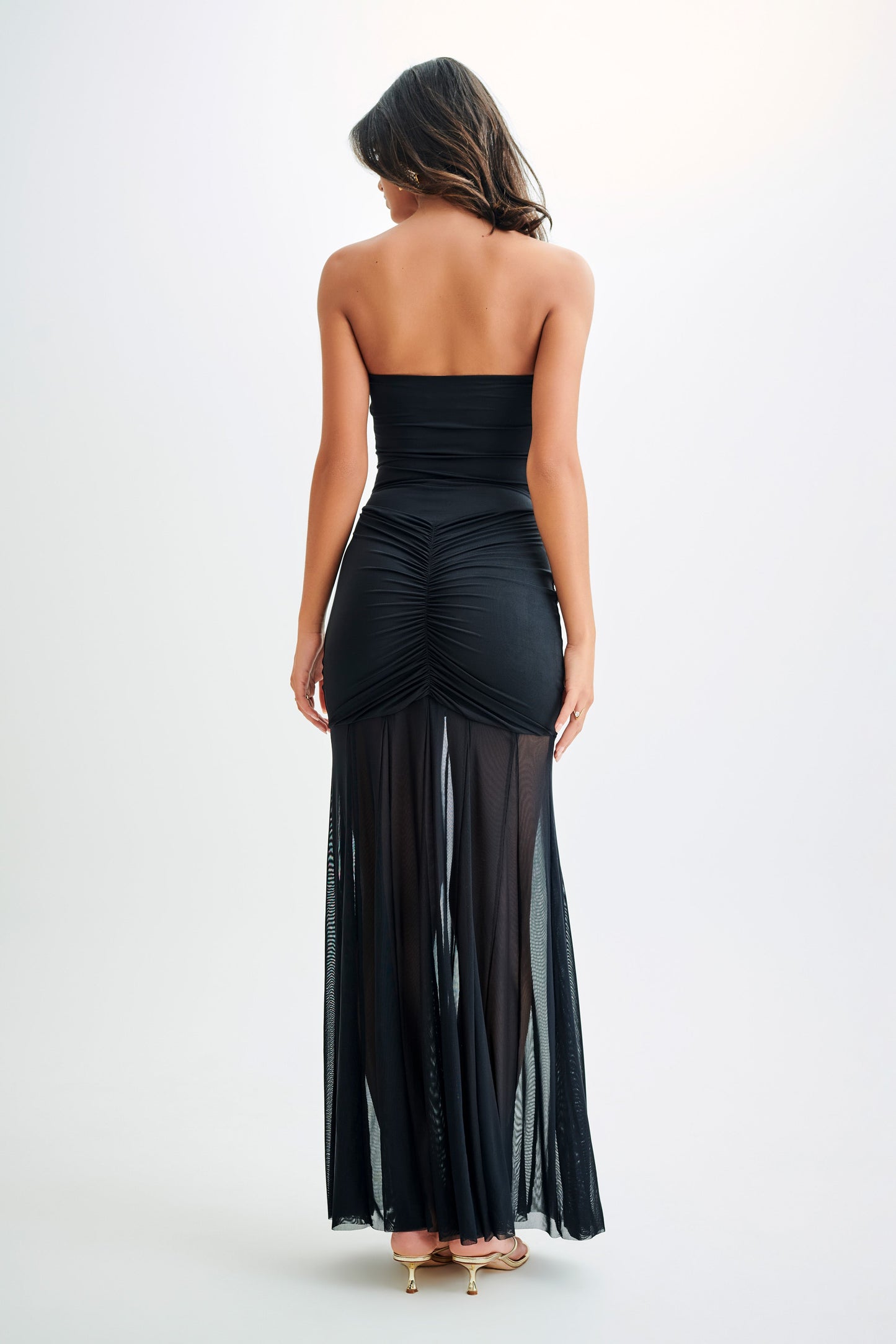 Caspian Slinky And Mesh Off Shoulder Maxi Dress - Black