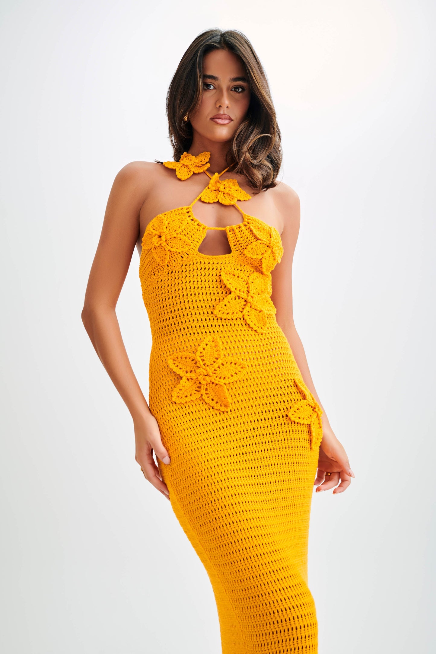 Kyla Floral Crochet Maxi Dress - Orange Sherbet