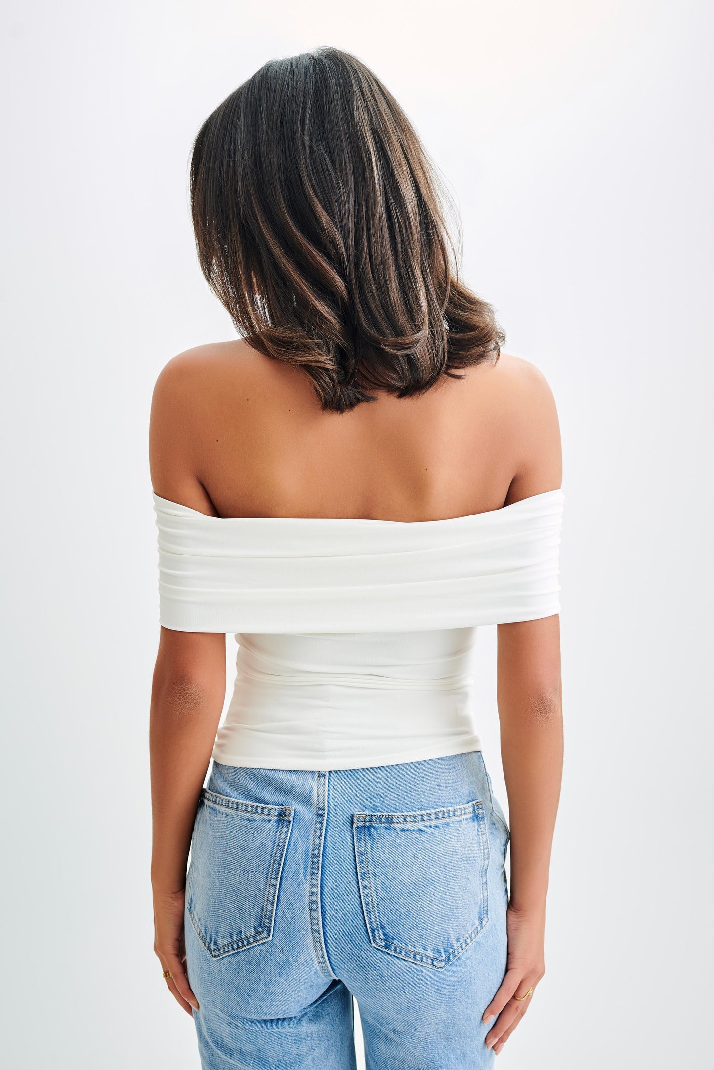 Meena Recycled Nylon Off Shoulder Top - White