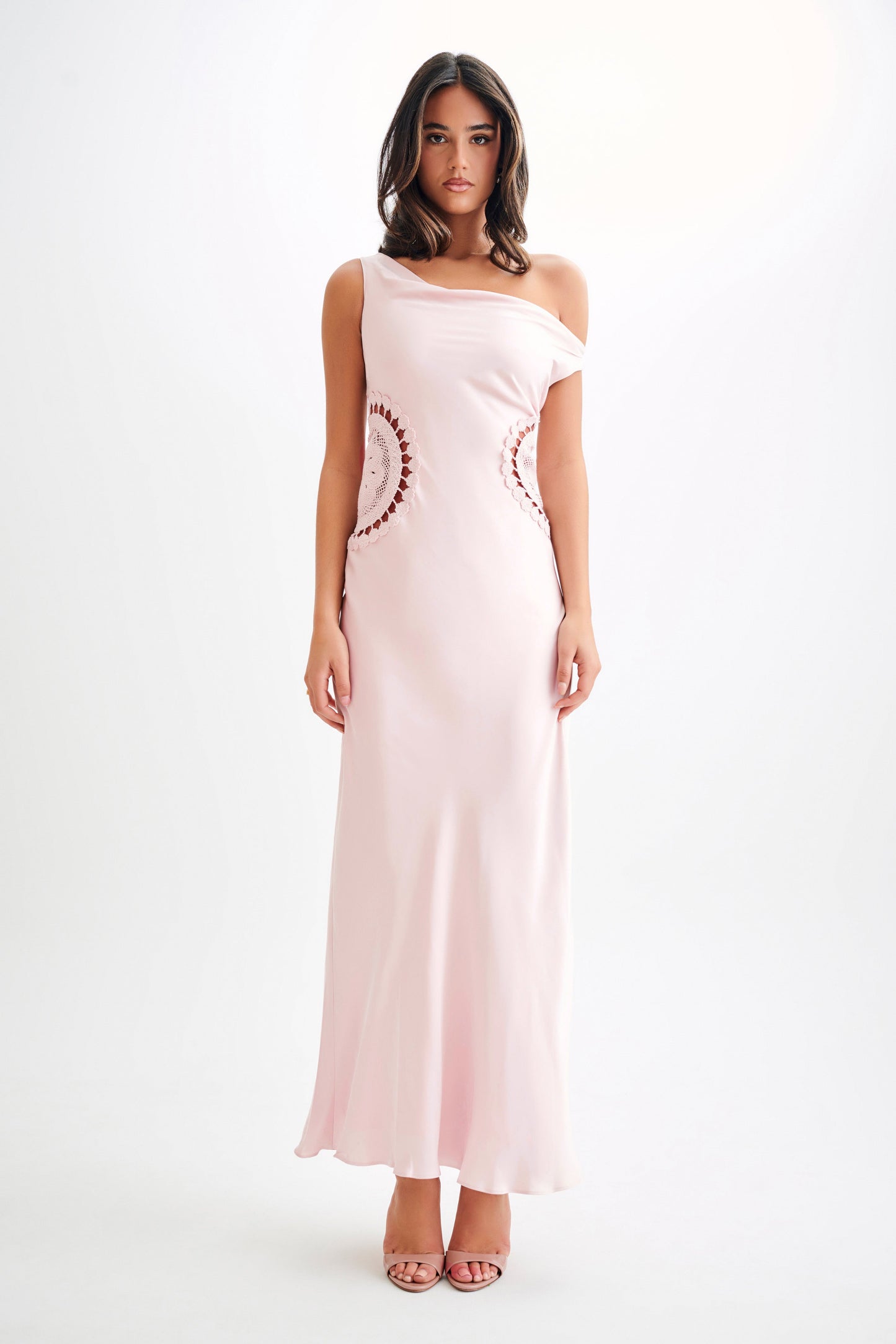 Kristina Satin Maxi Dress With Crochet - Pale Pink