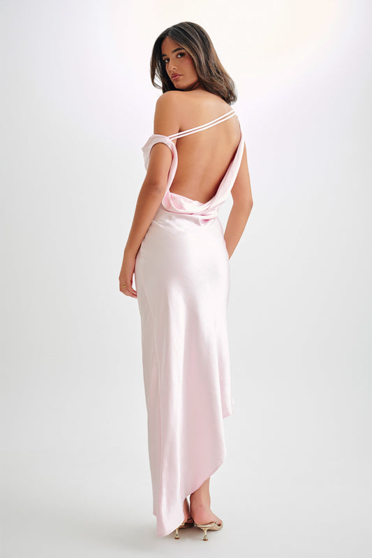 Yvette Slip Maxi Dress With Asymmetrical Hem - Pale Pink