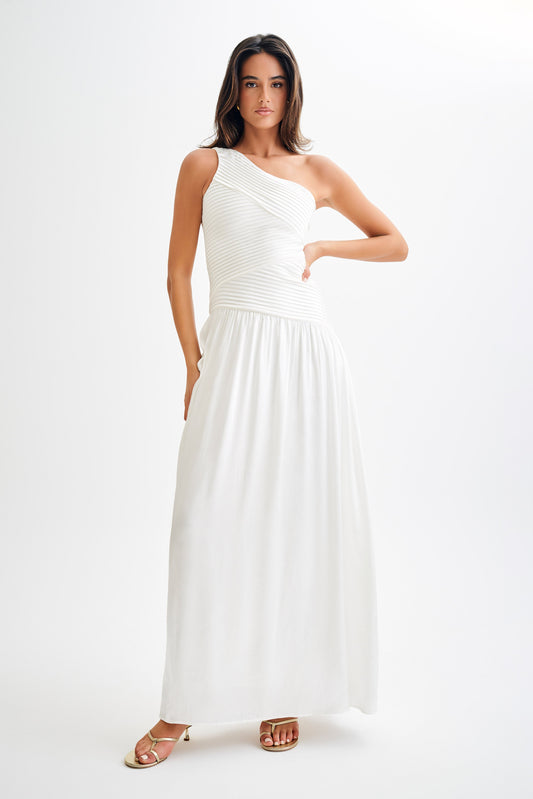 Jenna One Shoulder Pleated Maxi Dress - Ivory