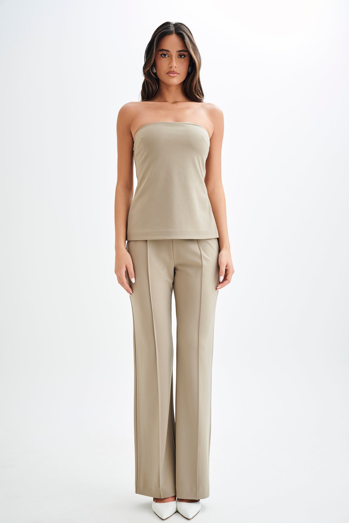 Antonia Pleated Wide Leg Pants - Mushroom