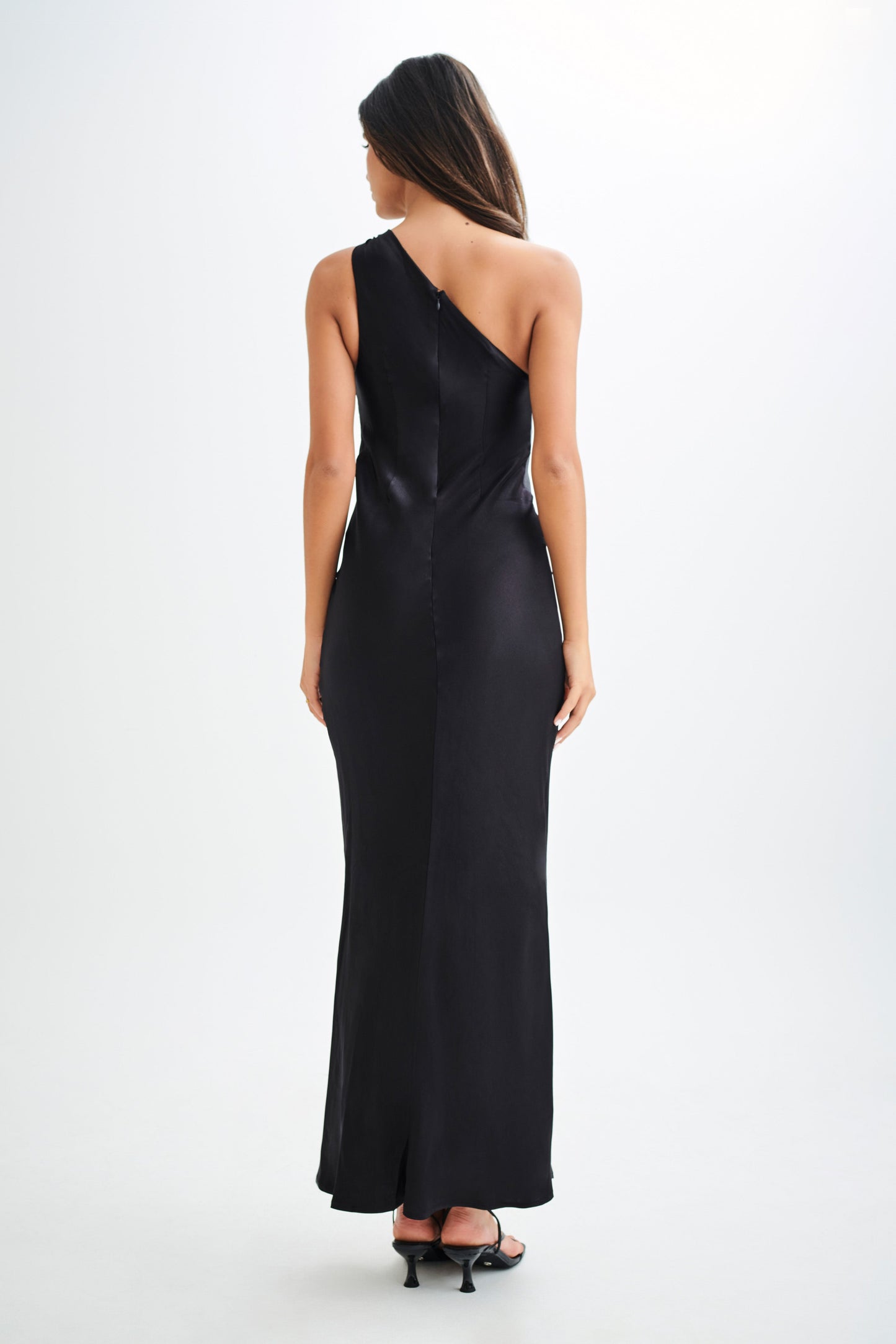 Camille One Shoulder Satin Maxi Dress - Black