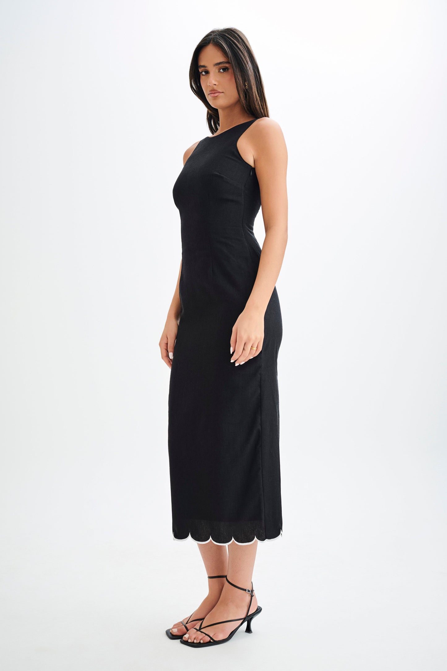 Sofiane Scalloped Linen Midi Dress - Black