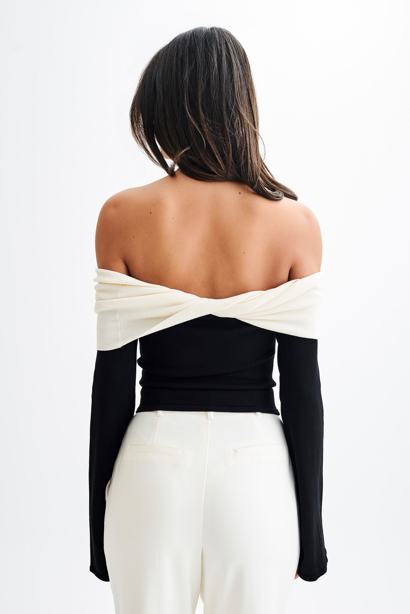 Yoko Contrast Overlay Knit Top - Black/White