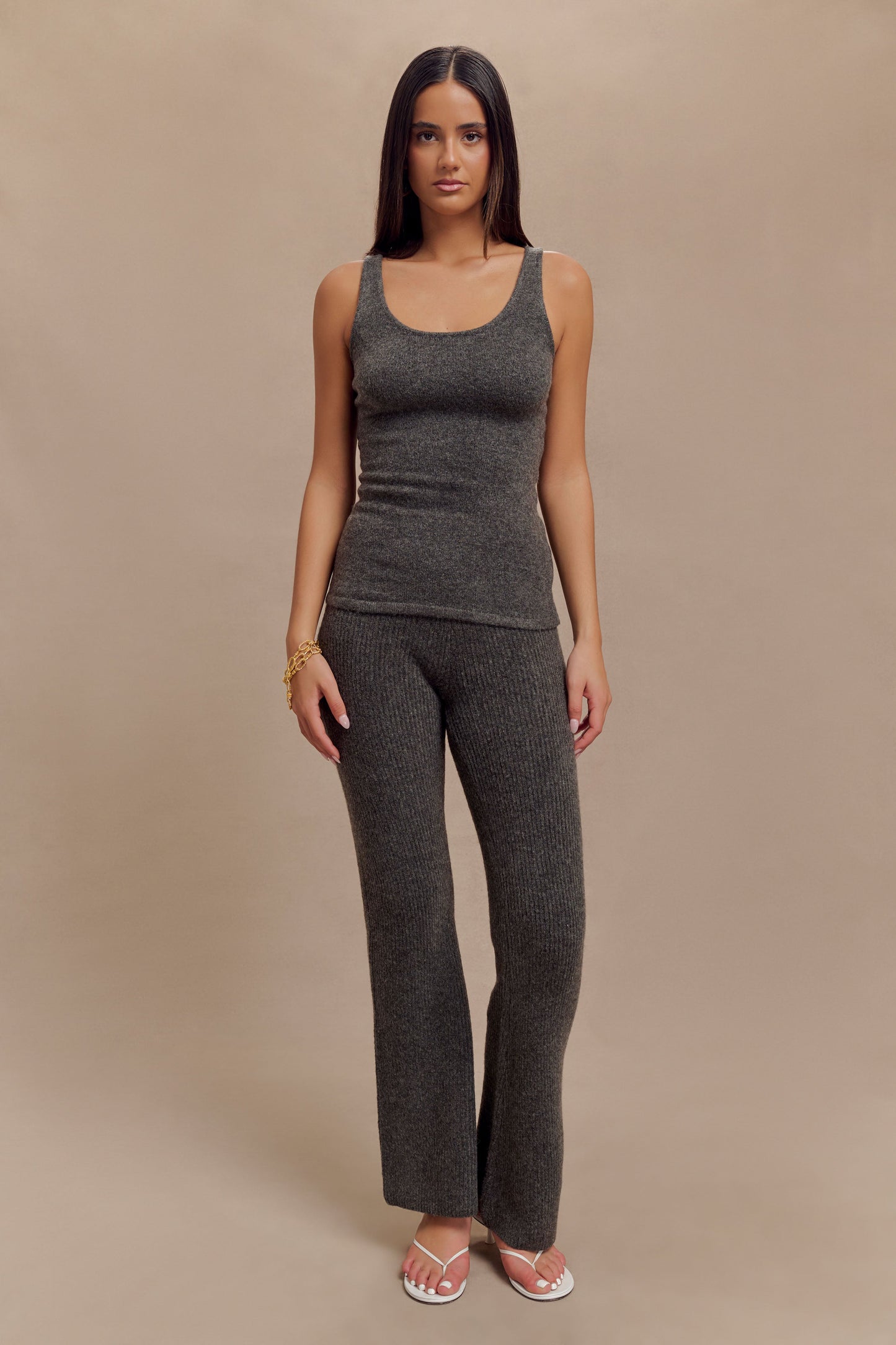 Shyann Sleeveless Longline Knit Top - Charcoal Marle