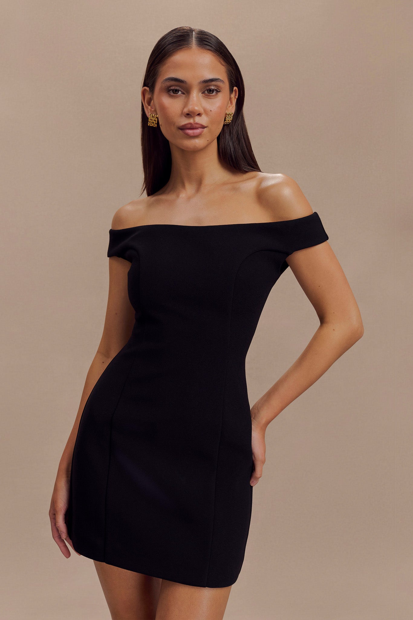 Cassidy Crepe Off Shoulder Mini Dress - Black