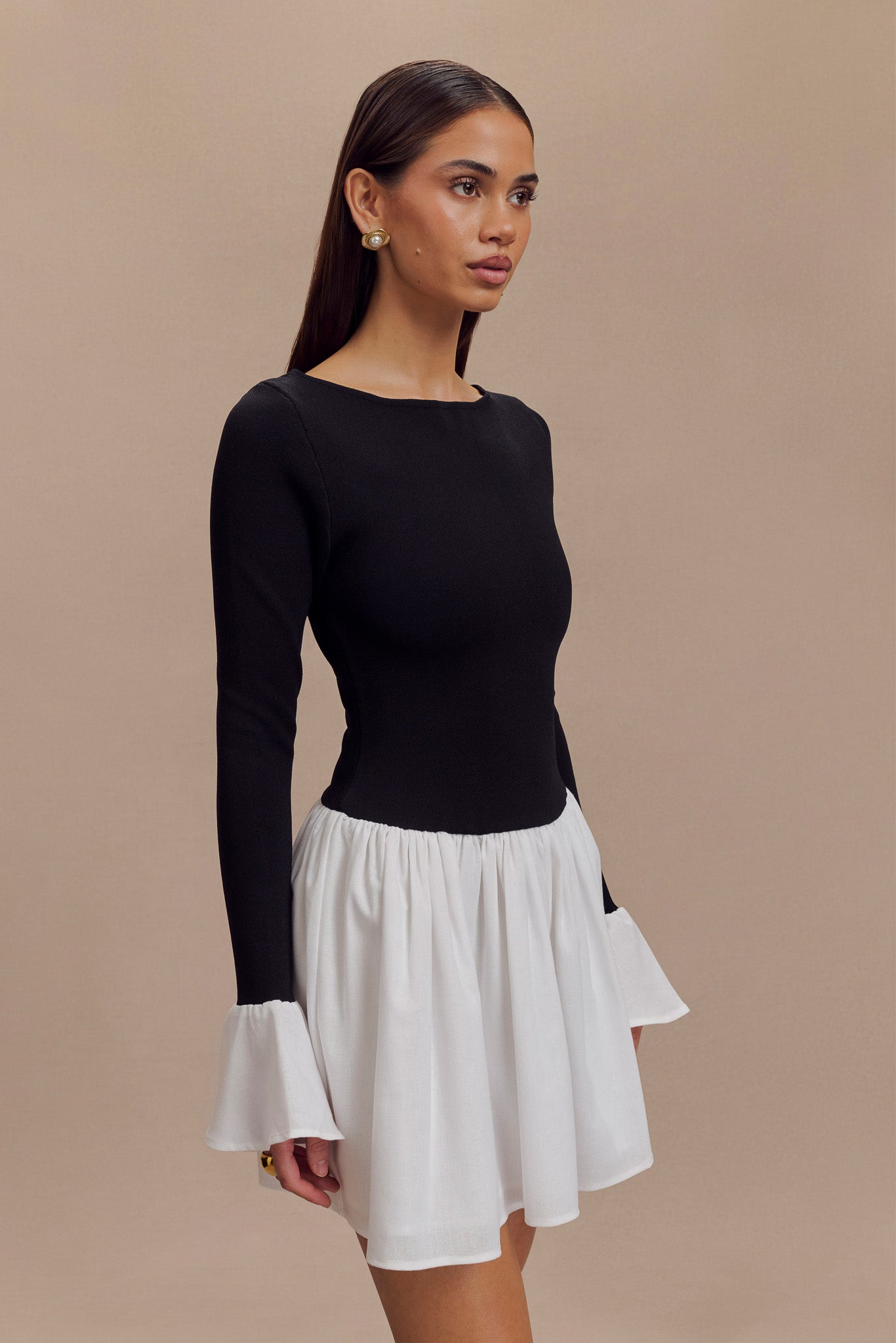 Sansa Knit And Linen Mini Dress - Black & White