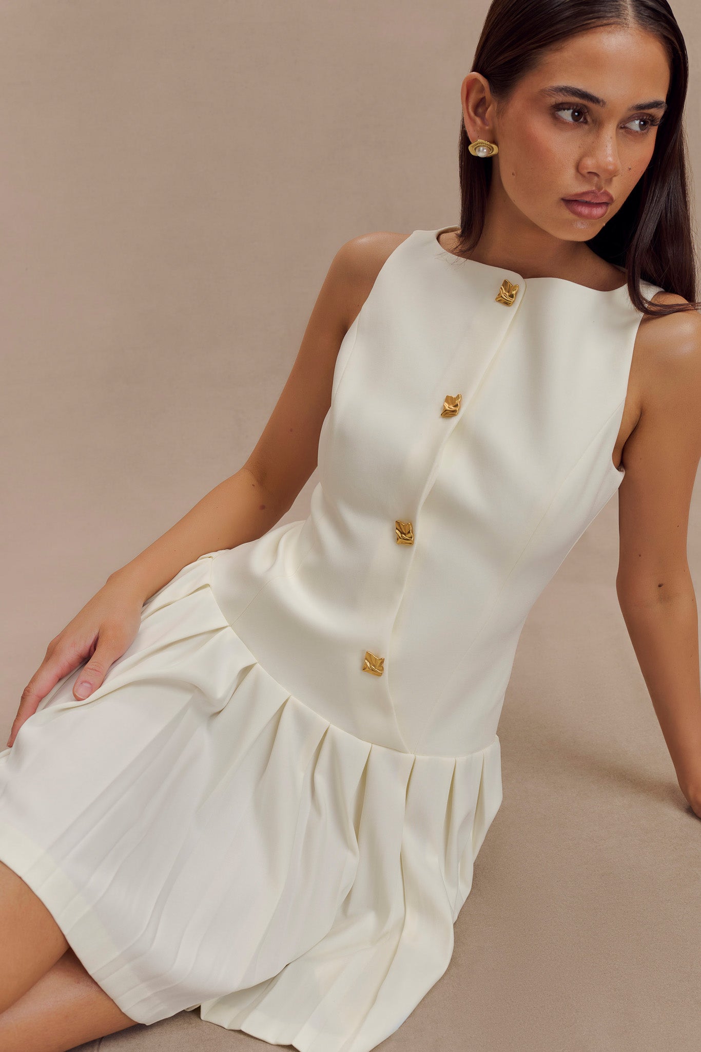 Mackenzie Sleeveless Pleated Mini Dress - Ivory