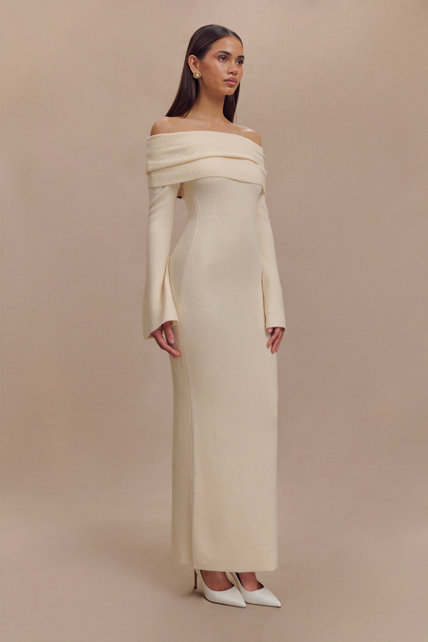 Katherine Off Shoulder Knit Maxi Dress - Ivory