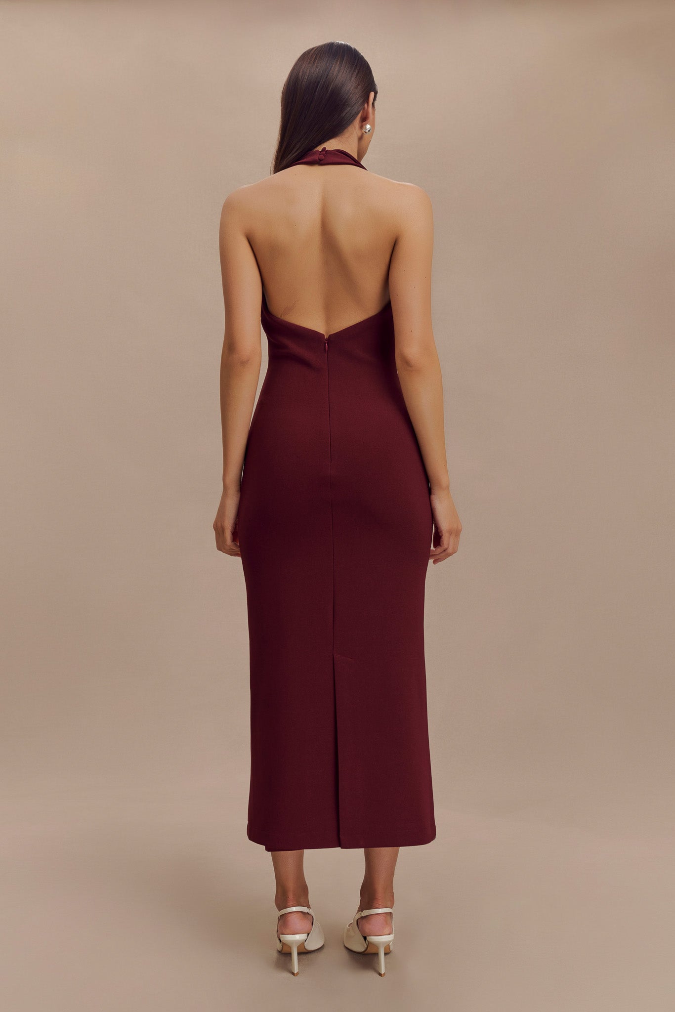 Annita Crepe Halter Midi Dress - Merlot