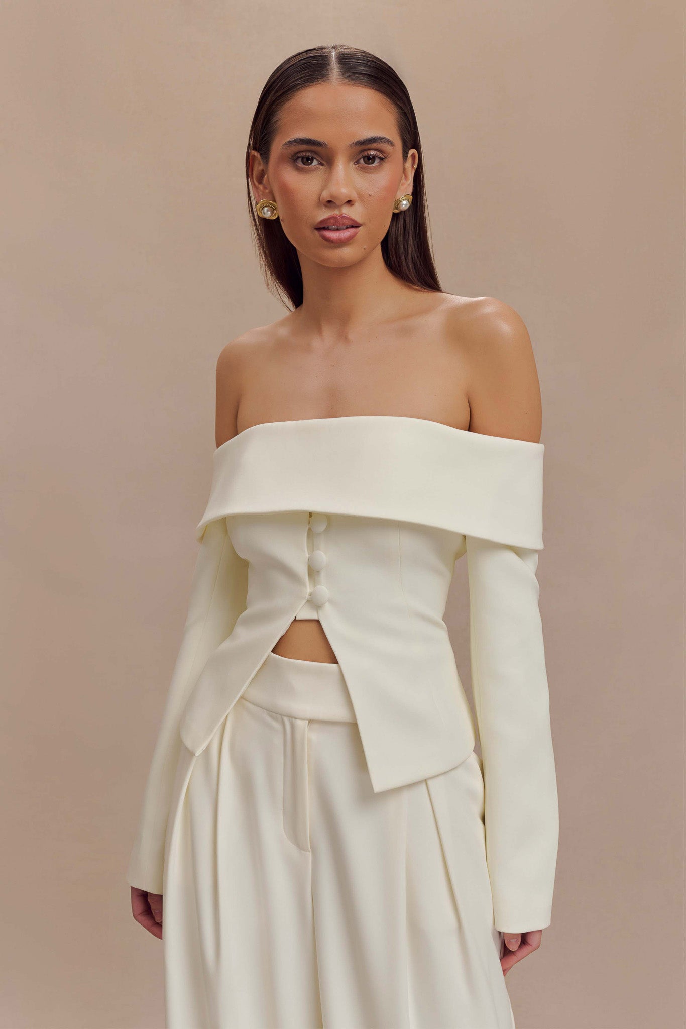 Celene Off Shoulder Jacket - Ivory