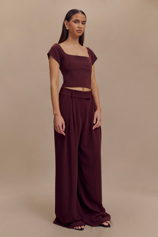 Ellis Cap Sleeve Longline Suiting Top - Mahogany