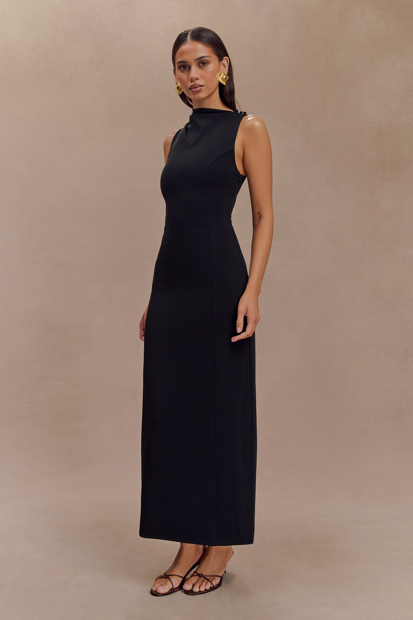 Taylor Draped Stretch Crepe Midi Dress - Black