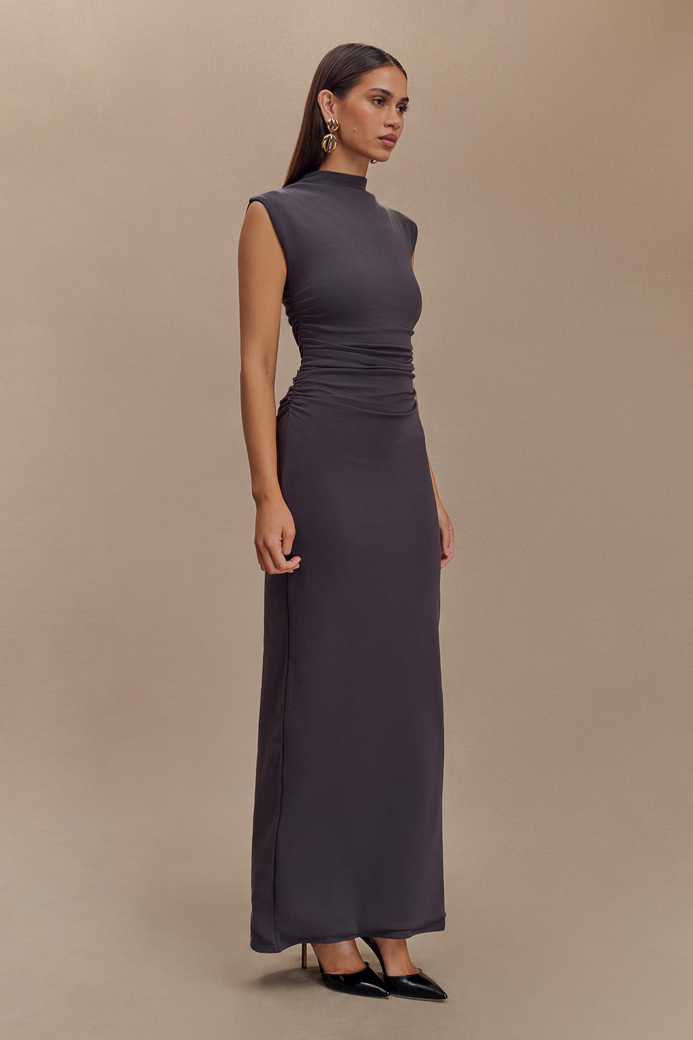 Elliot High Neck Sleeveless Maxi Dress - Dark Charcoal