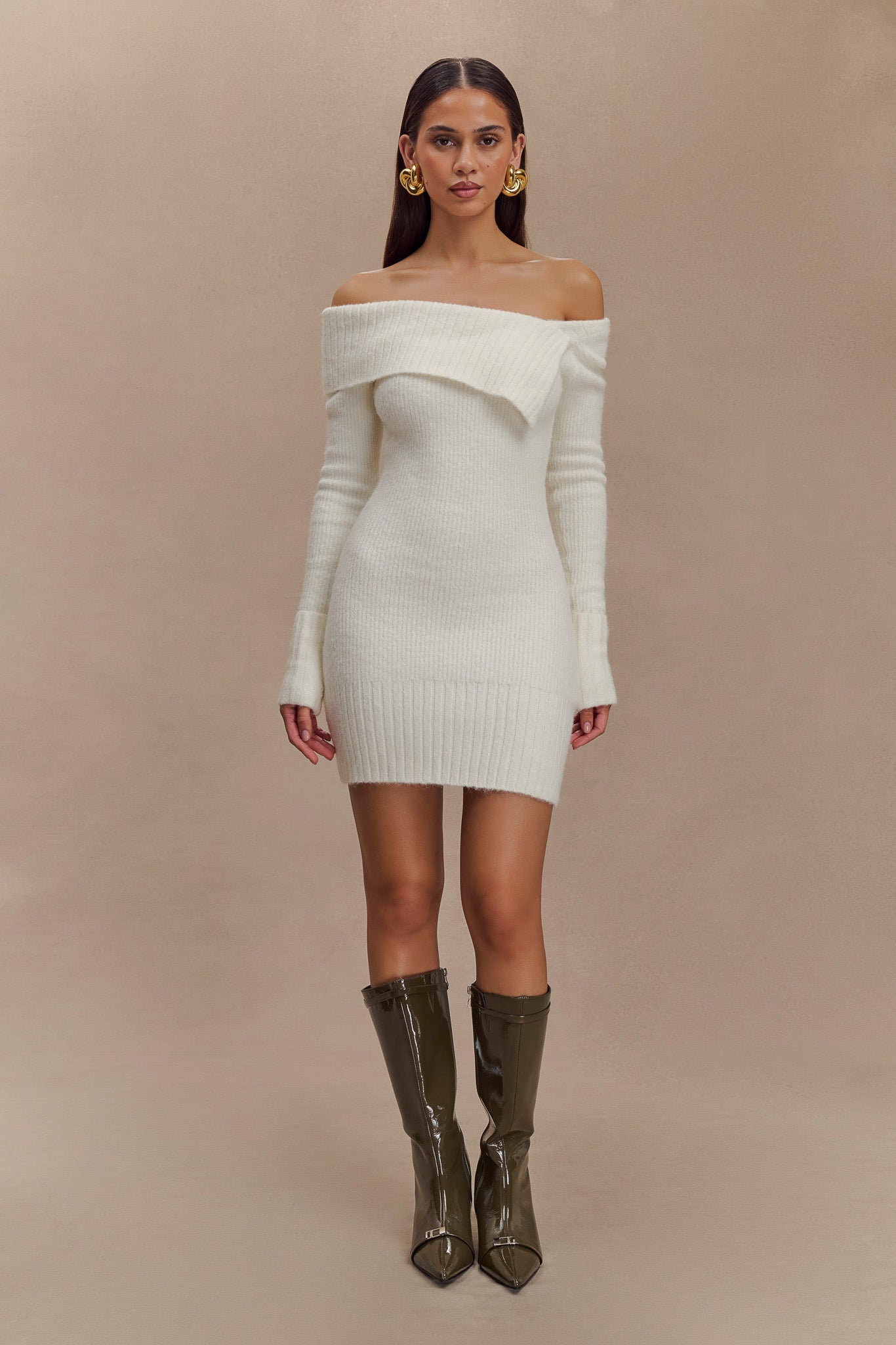 Stephanie Asymmetric Knit Mini Dress - Ivory