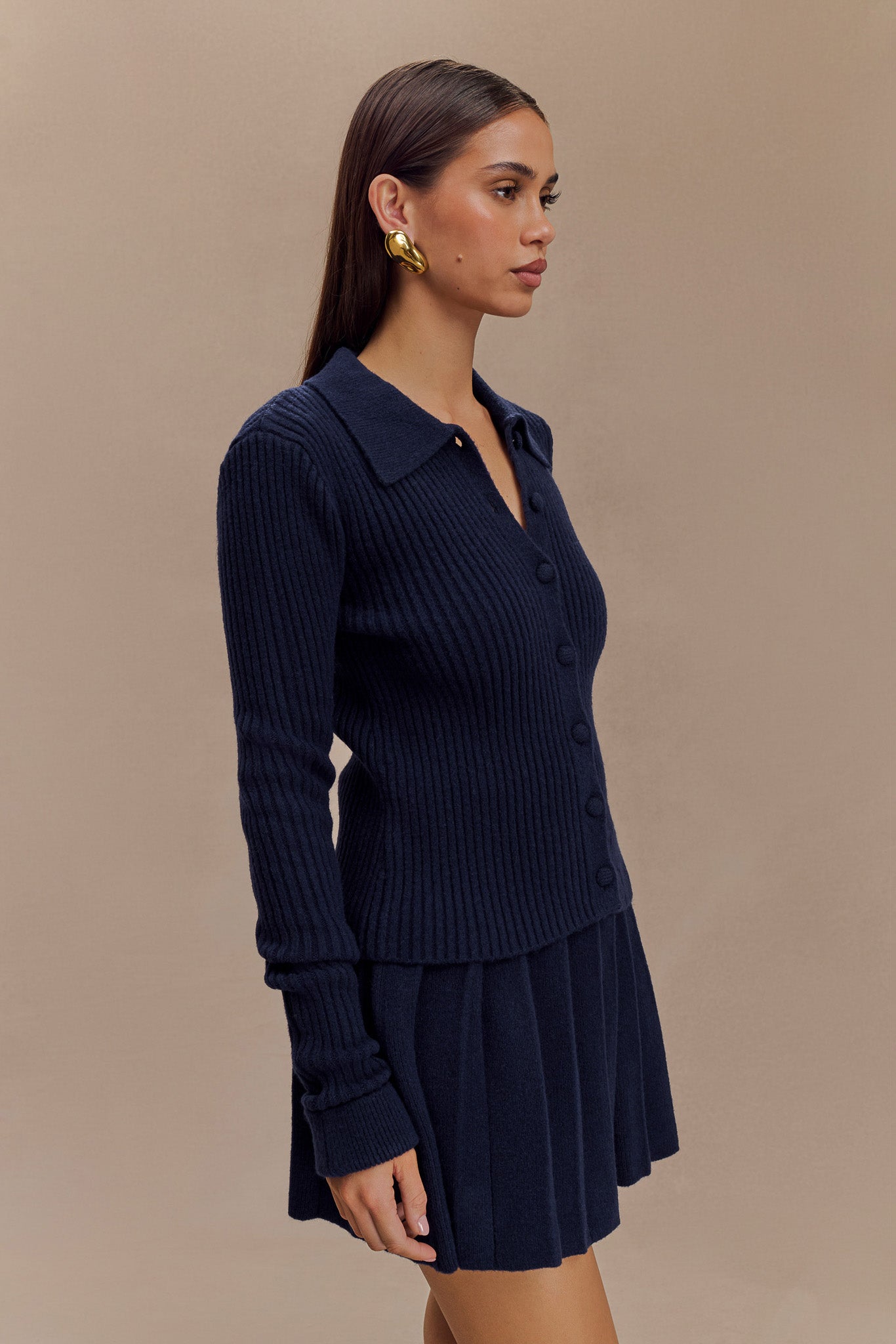 Erin Long Sleeve Button Cardigan - Navy