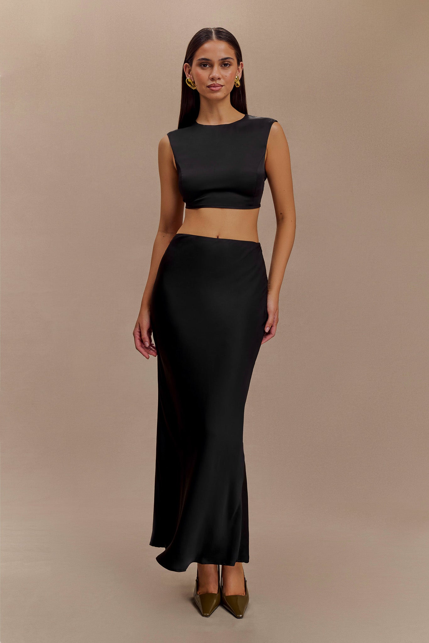 Viviana Satin Maxi Skirt - Black