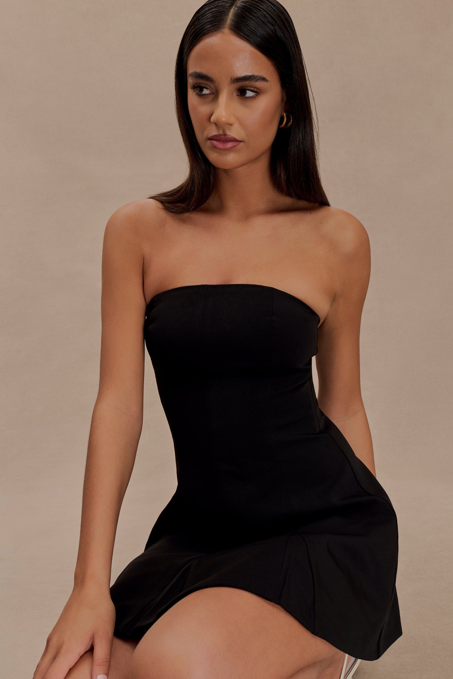 Indiana Strapless Suiting Mini Dress - Black