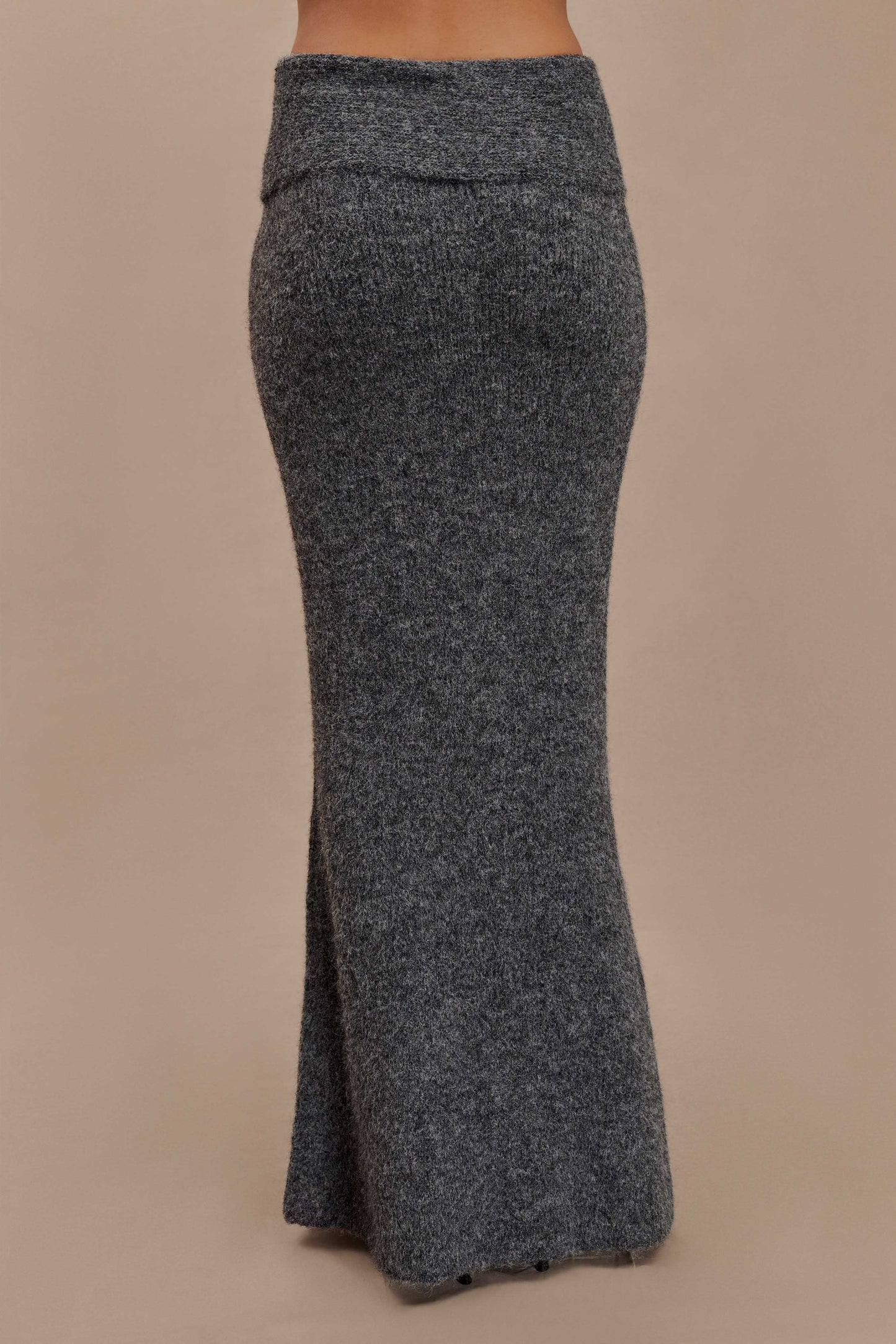 Charlotte Knit Maxi Skirt With Overlay - Charcoal