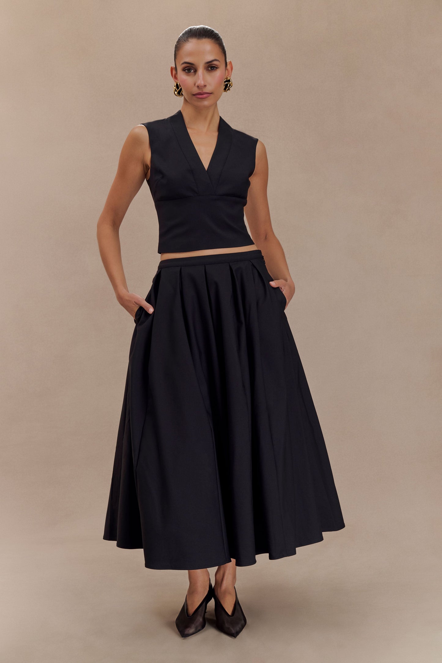 Jemima Cotton Midi Skirt - Black