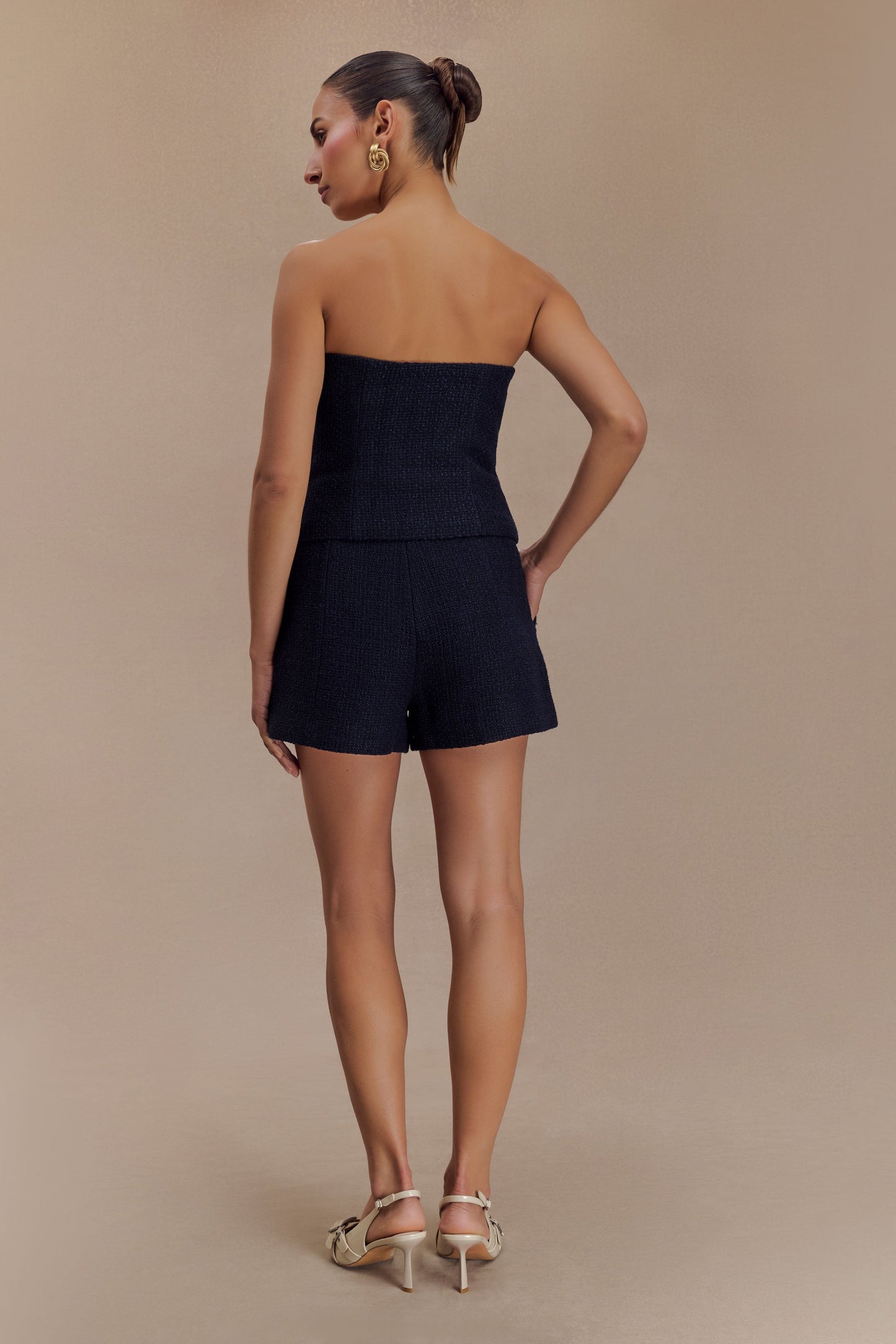 Parker Boucle Strapless Asymmetric Top - Midnight Blue