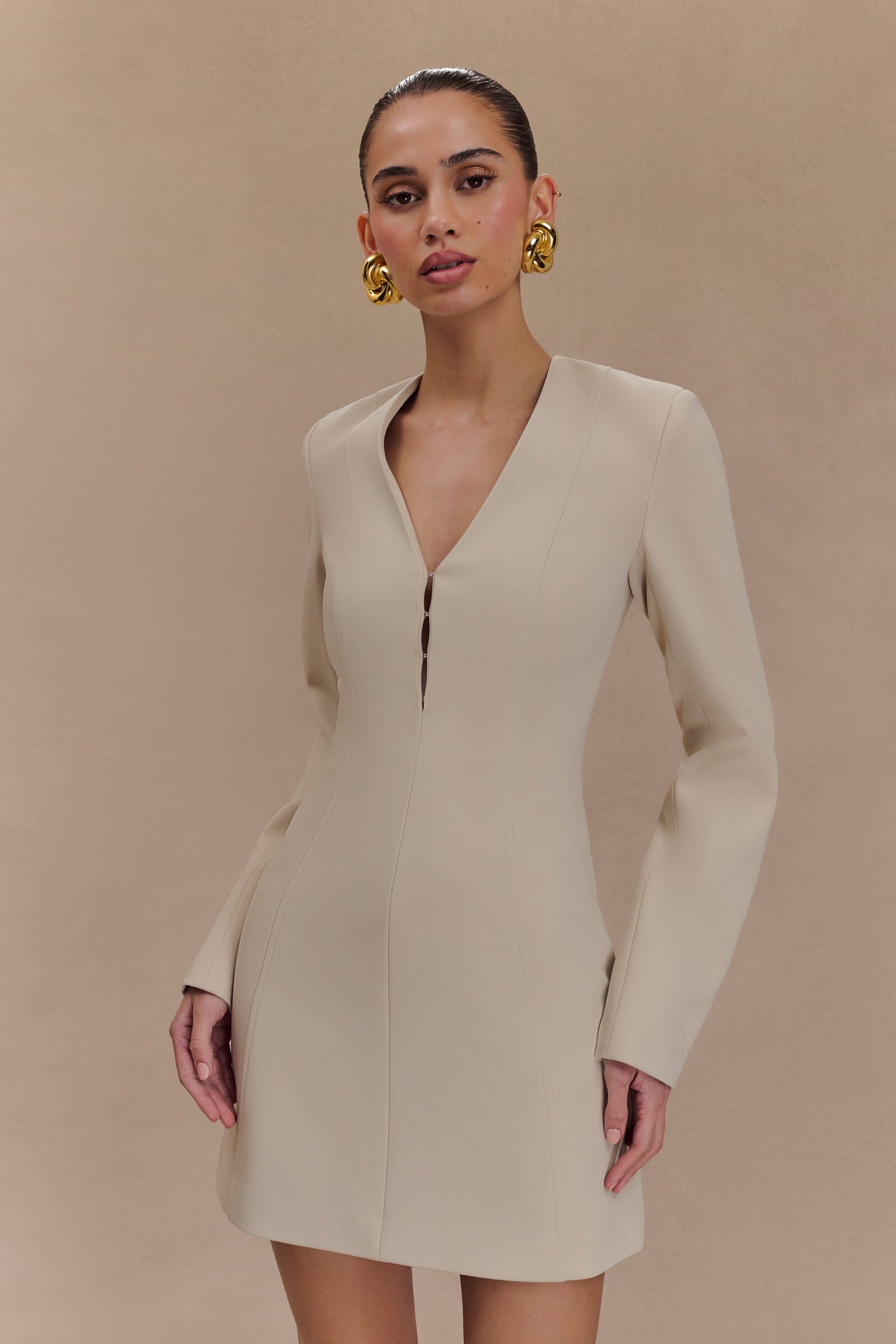 Arora Suiting Blazer Dress With Pleating - Sand