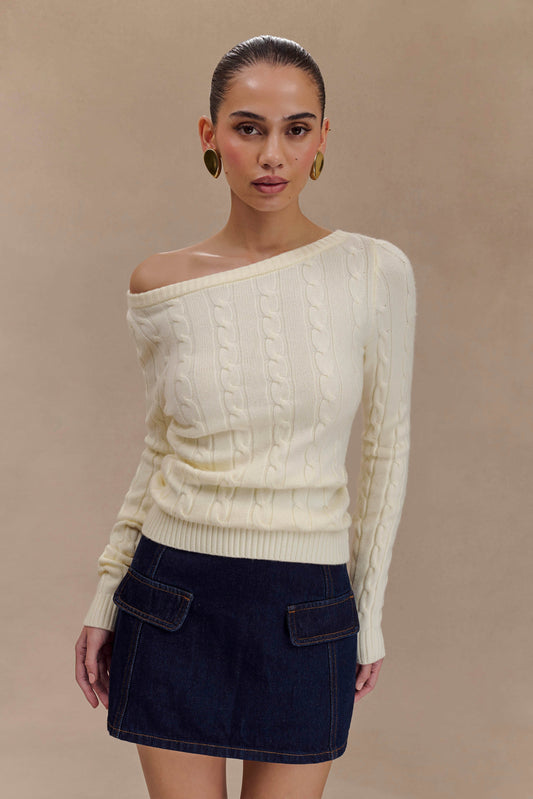 Belinda Off Shoulder Cable Knit Top - Ivory