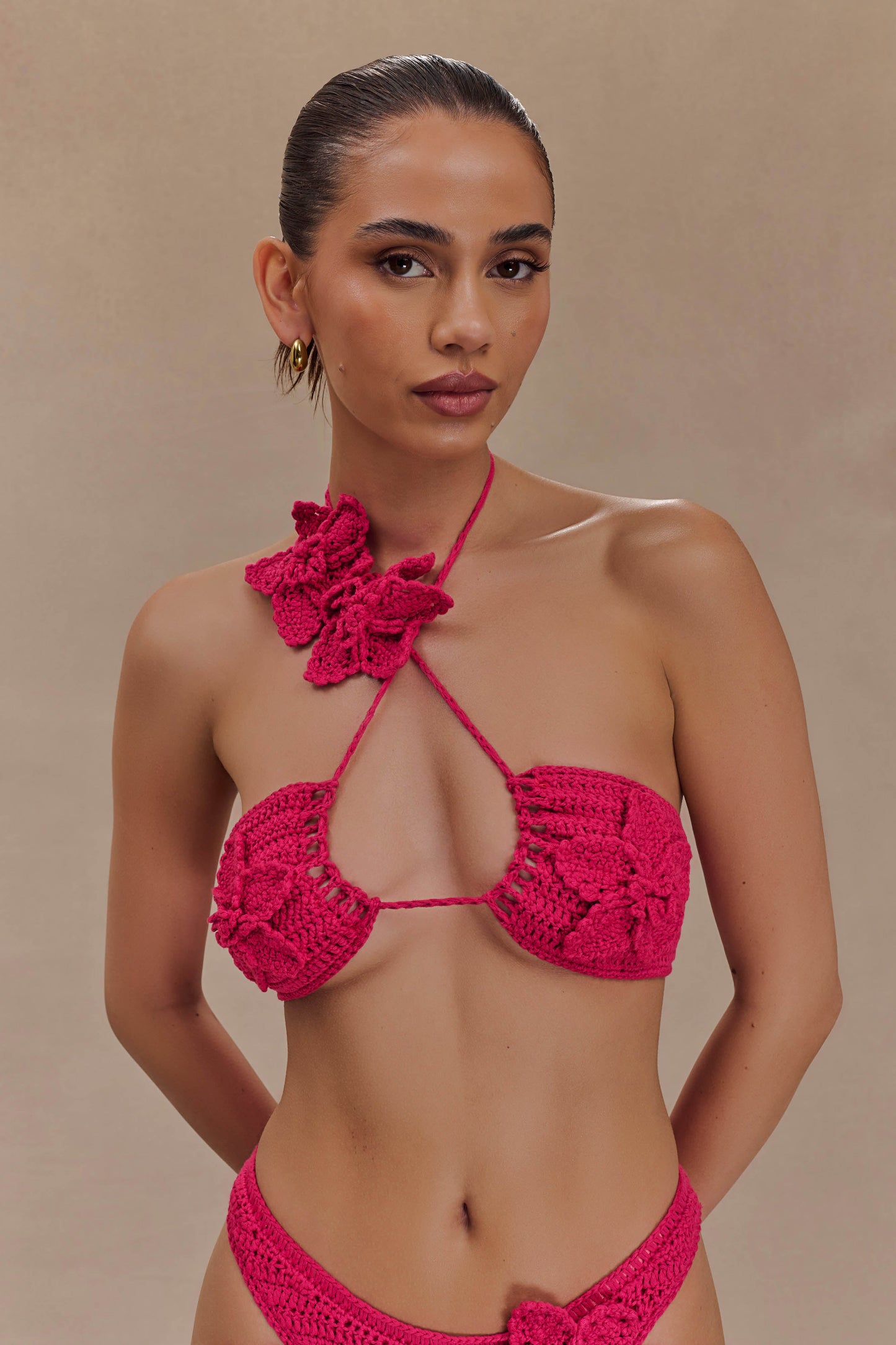 River Floral Crochet Bikini Top - Pink Cherry