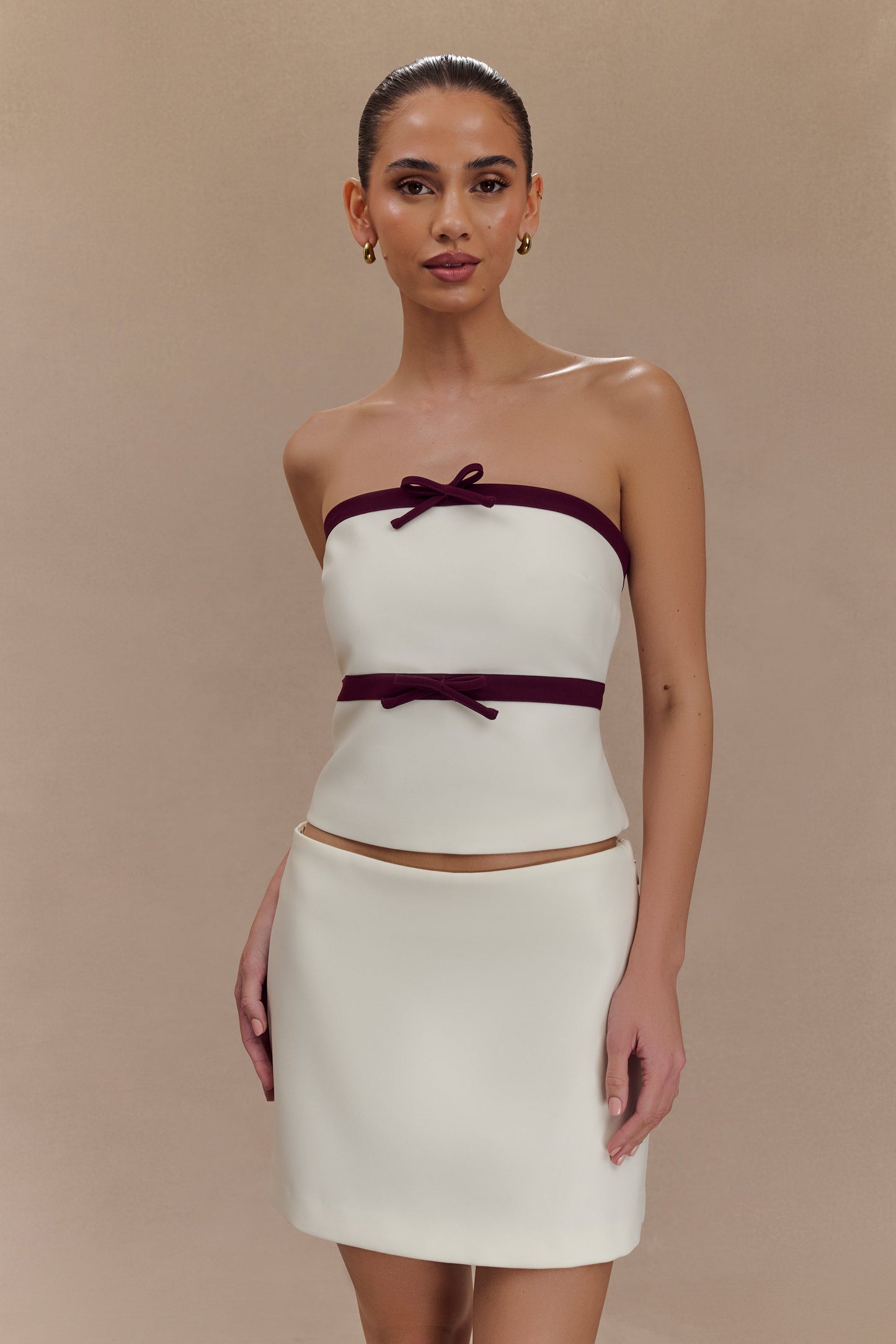 Aisha Strapless Suiting Top With Contrast Bows - Ivory