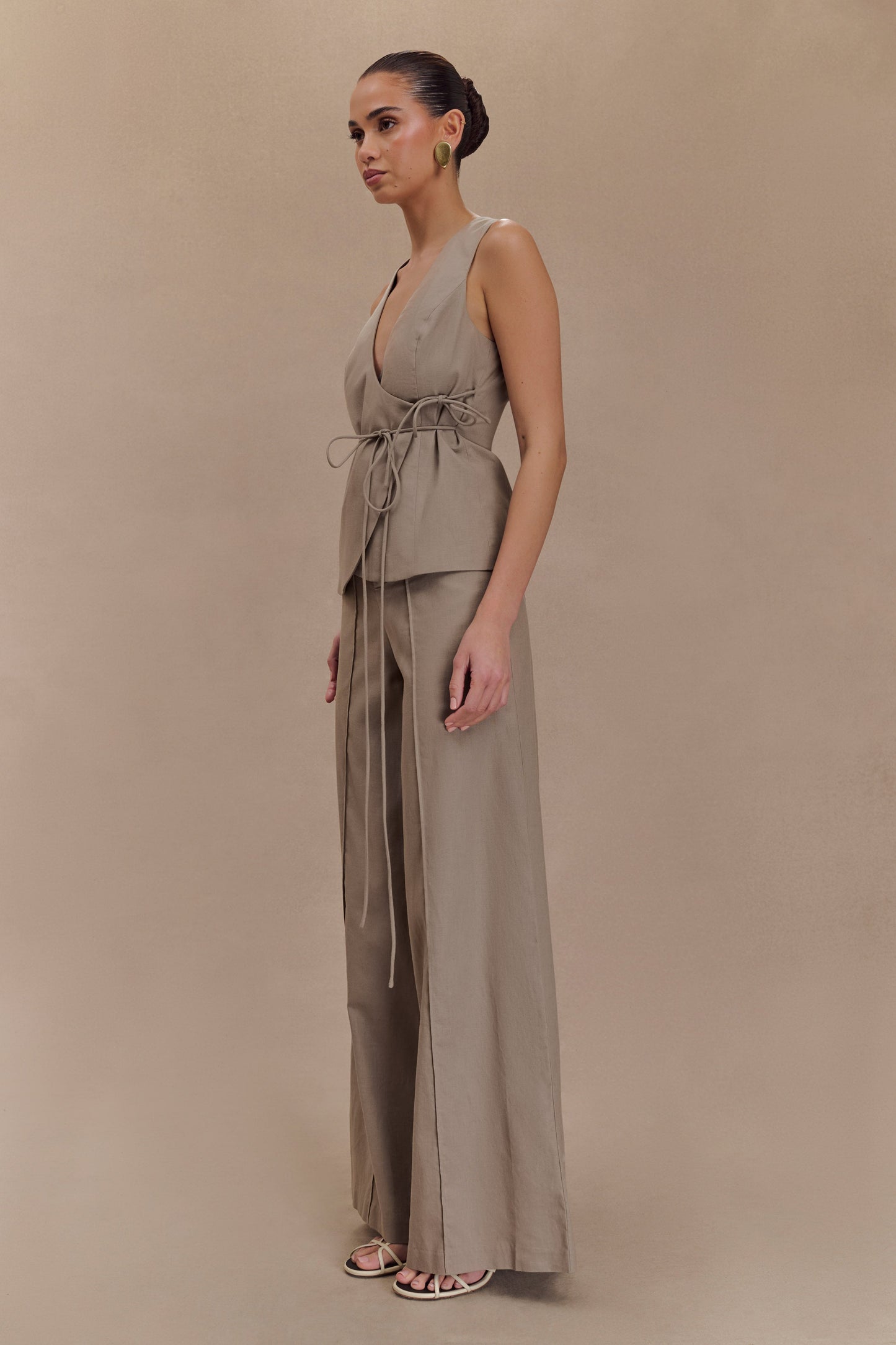 Brandi Linen Straight Leg Pant - Pebble