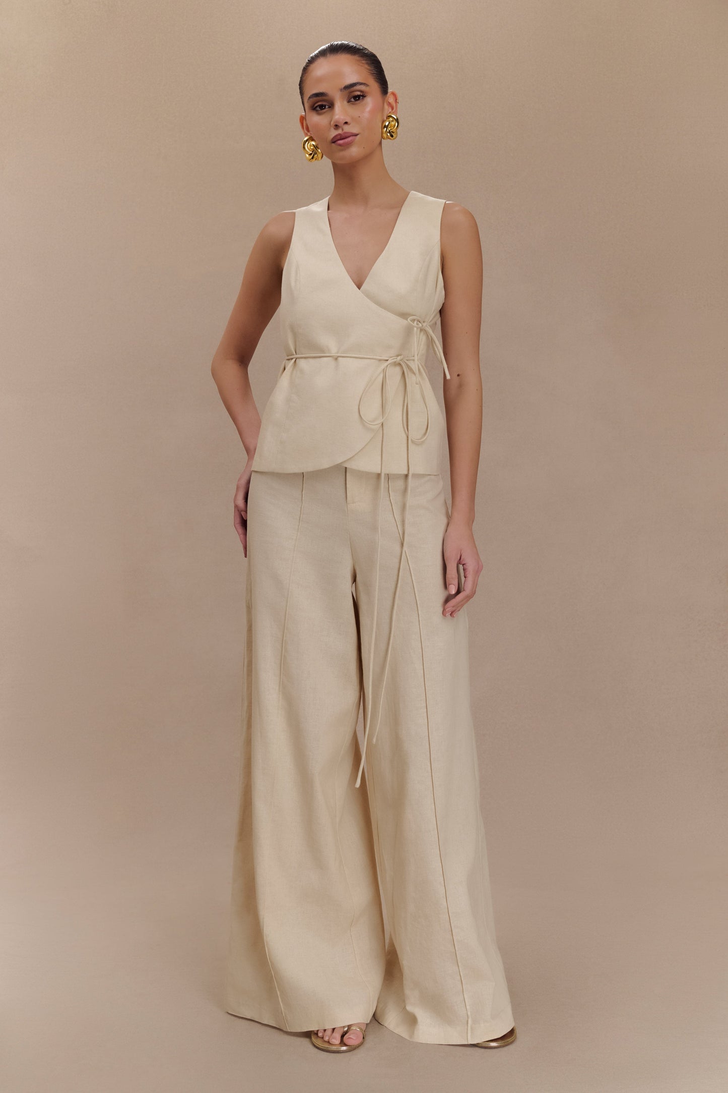 Brandi Linen Straight Leg Pant - Wheat Marle