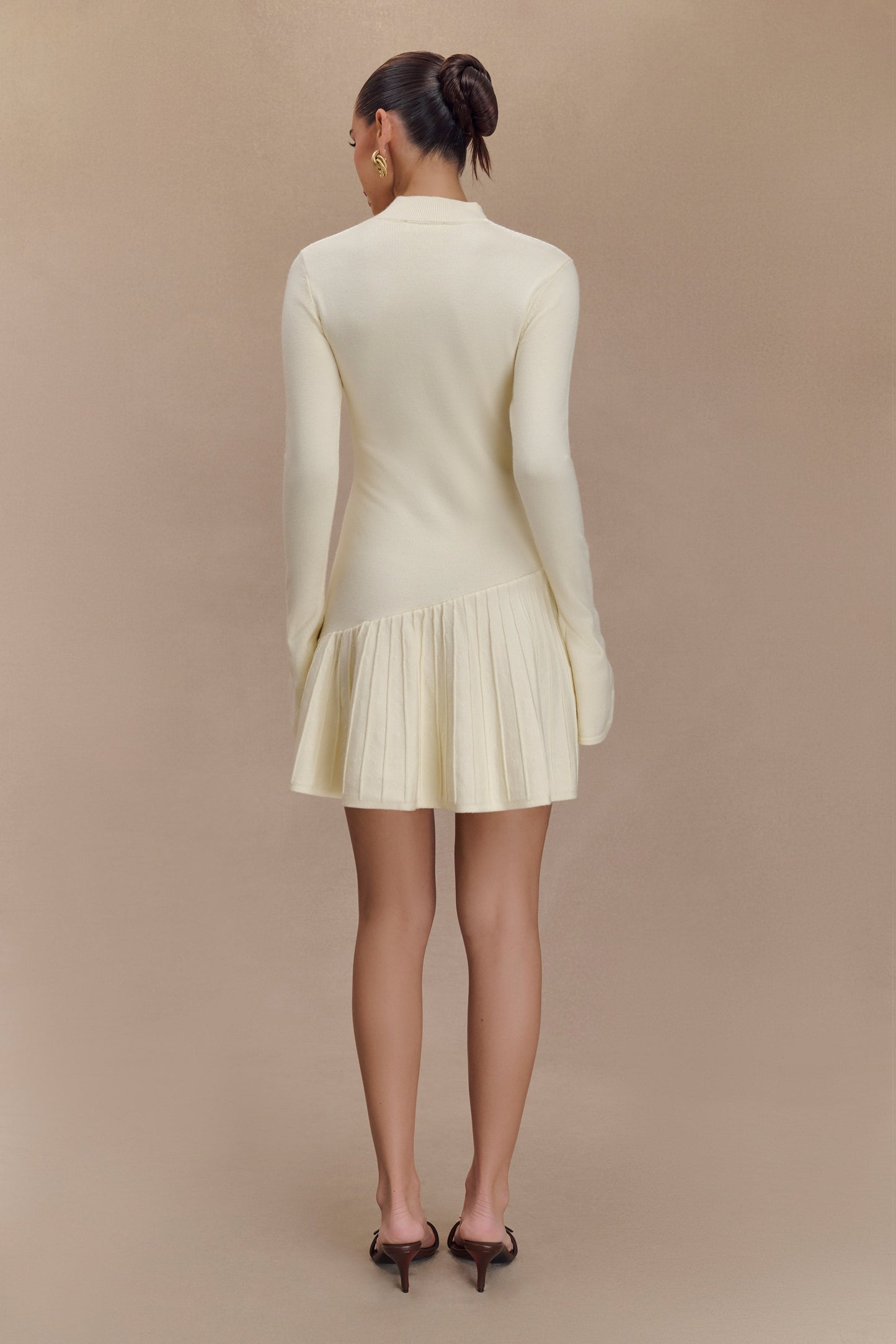 Blair Knit Mini Dress With Pleats - Ivory