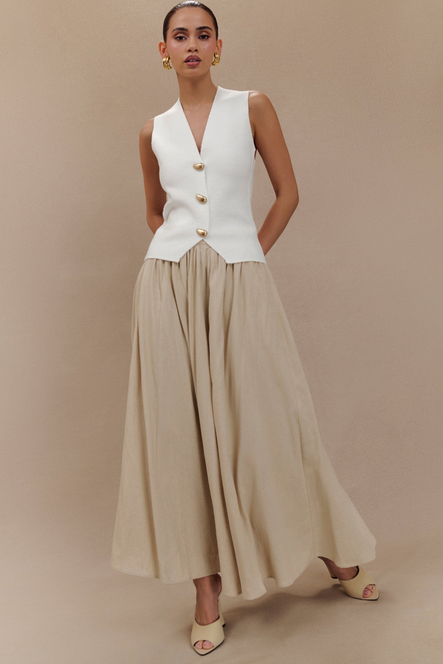 Clarence Linen A-Line Maxi Skirt - Natural