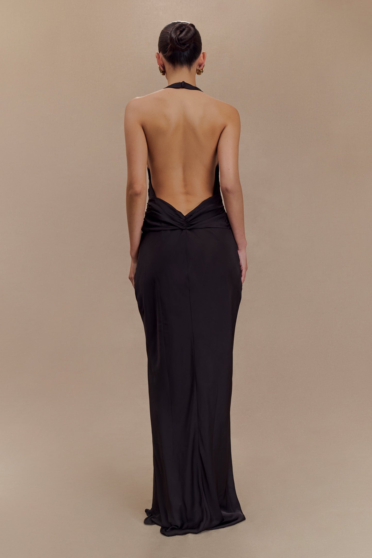 Rinna Satin Halter Maxi Dress - Black