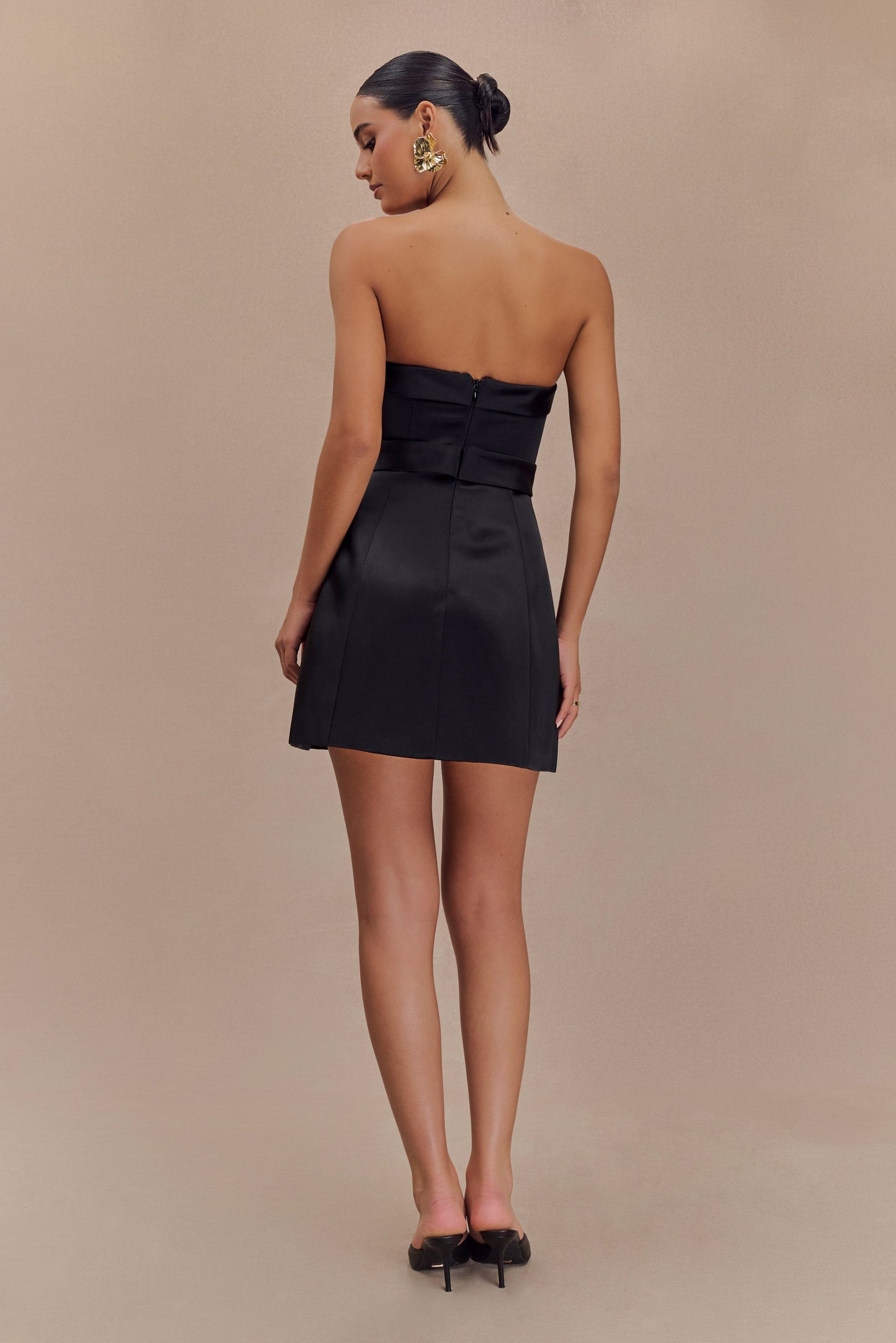 Tatiana Satin Strapless Bow Mini Dress - Black