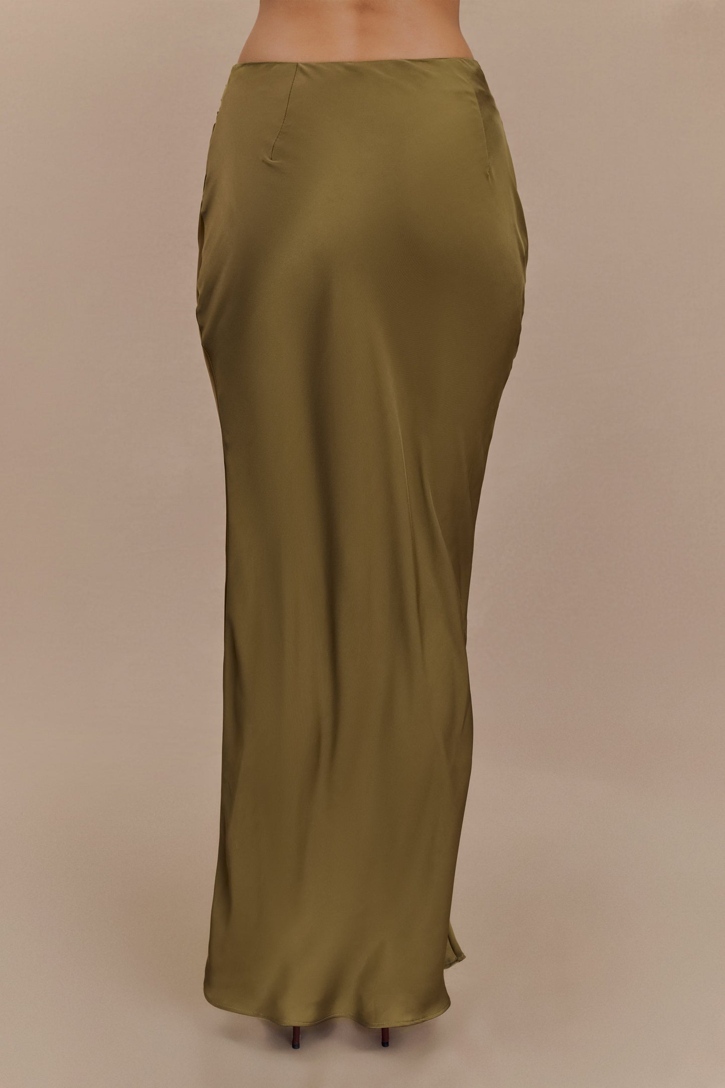 Nicola Satin Asymmetric Maxi Skirt - Basil