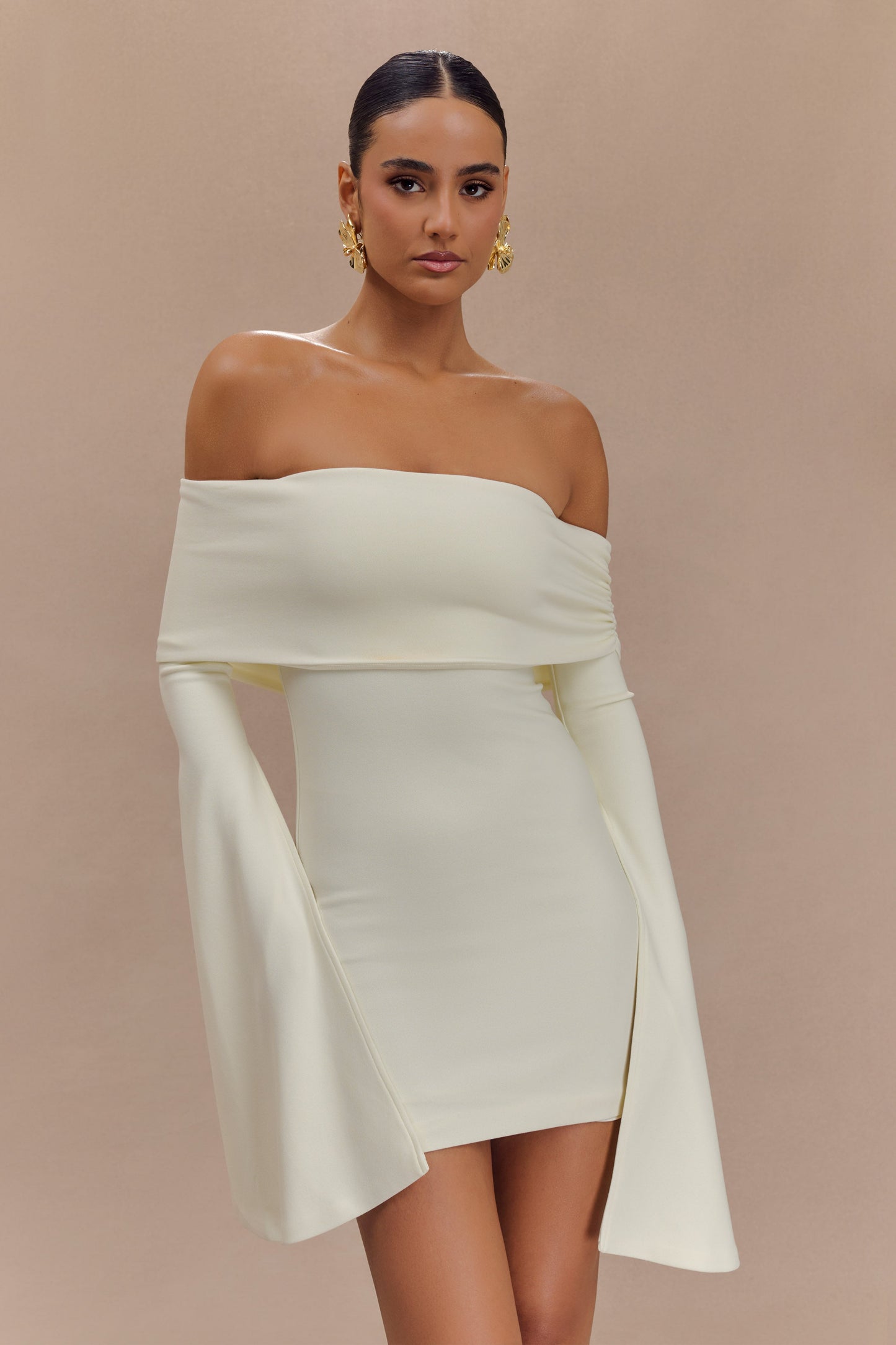 Dominique Off Shoulder Long Sleeve Mini Dress - Ivory