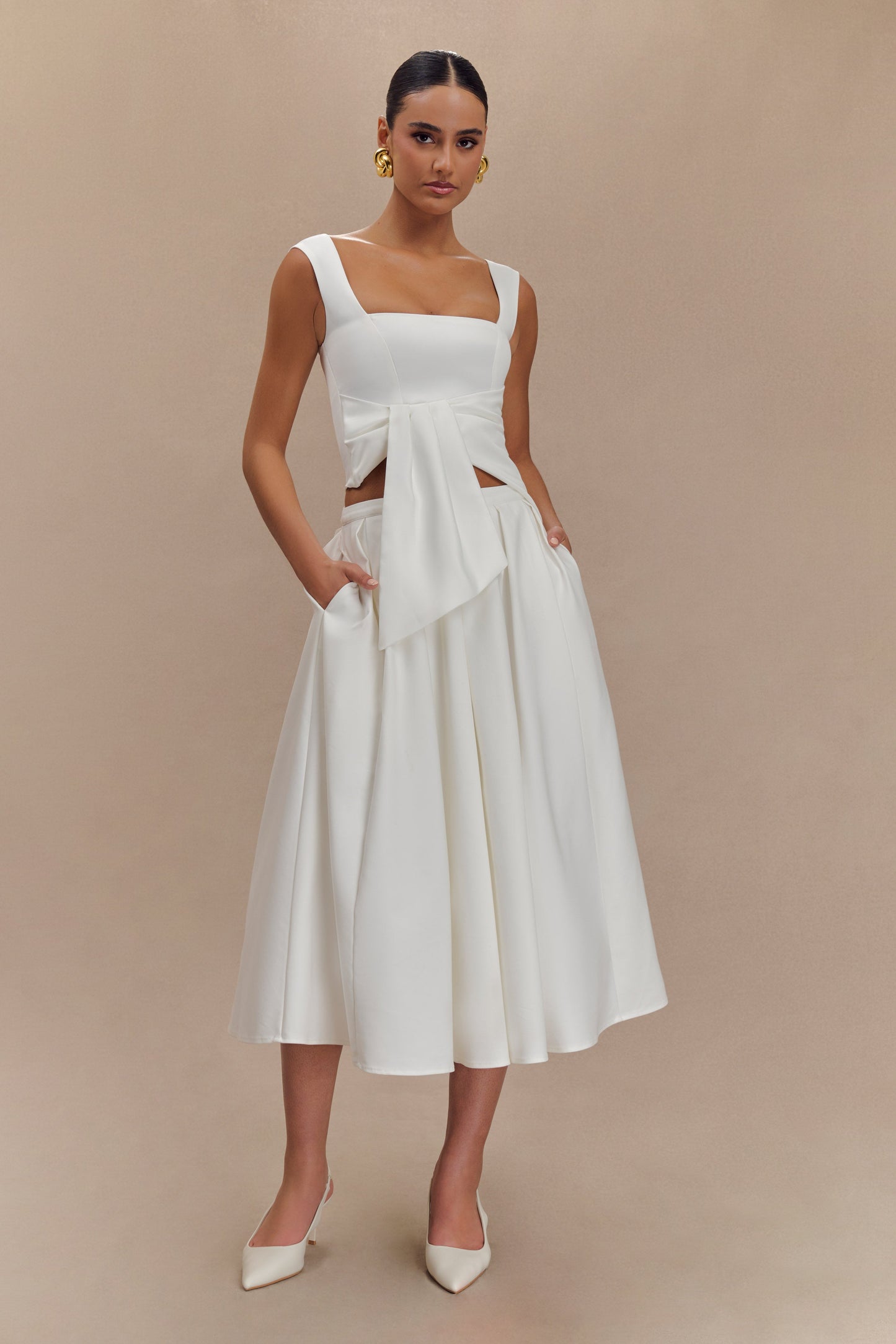 Bryony Satin Structured Sleeveless Top - White