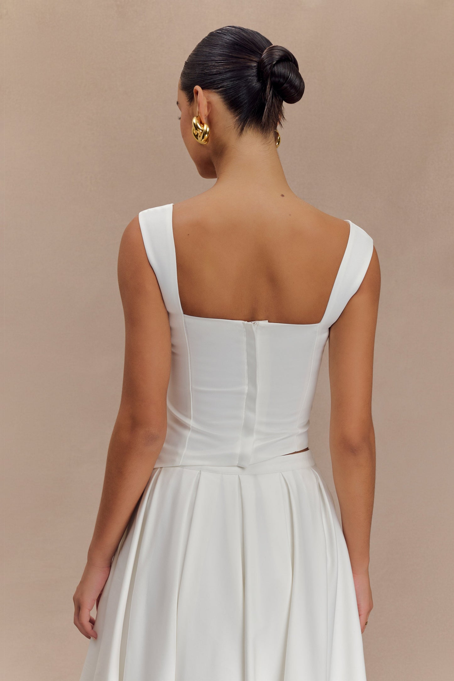 Bryony Satin Structured Sleeveless Top - White