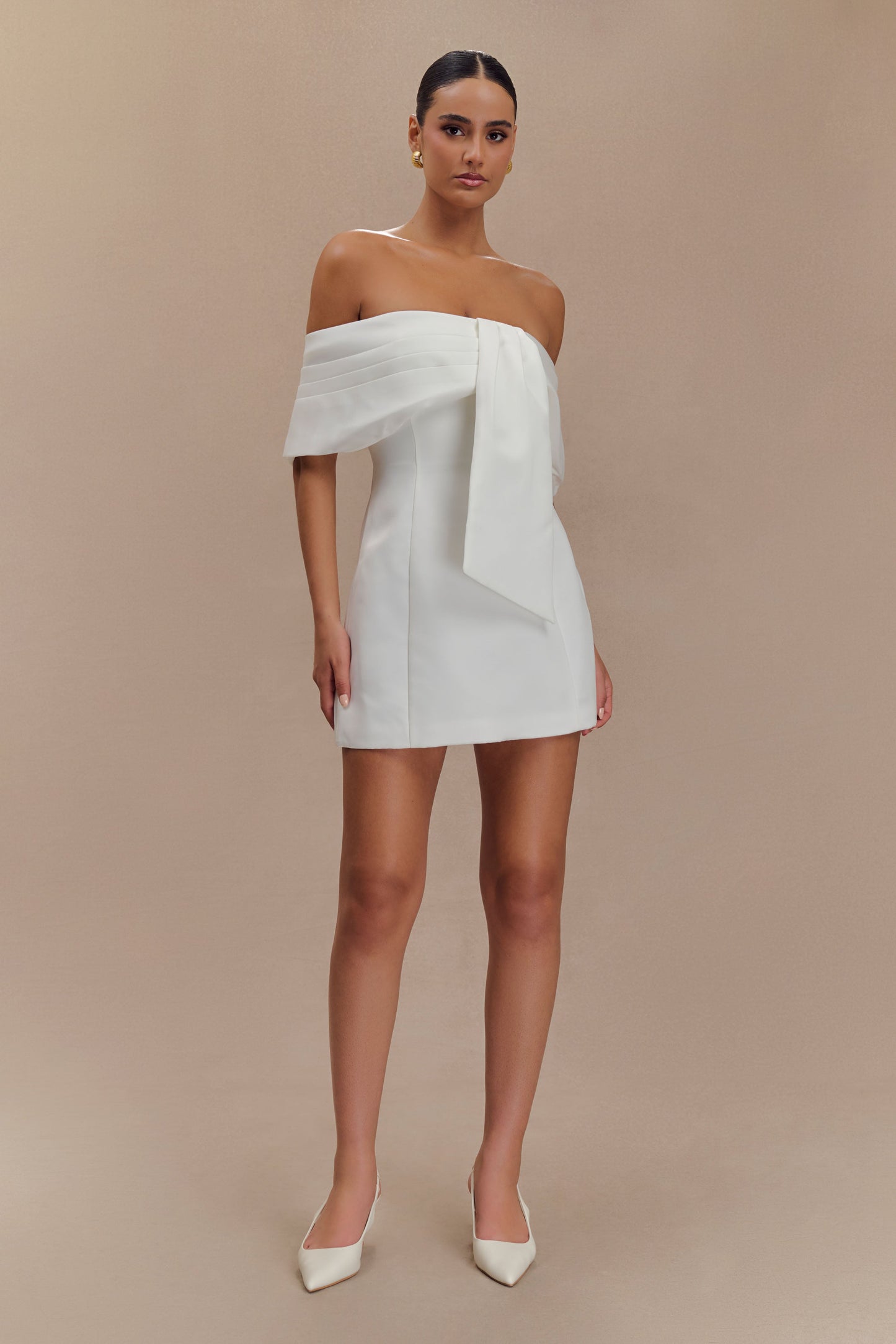 Gloria Mini Off Shoulder Drape Dress - White