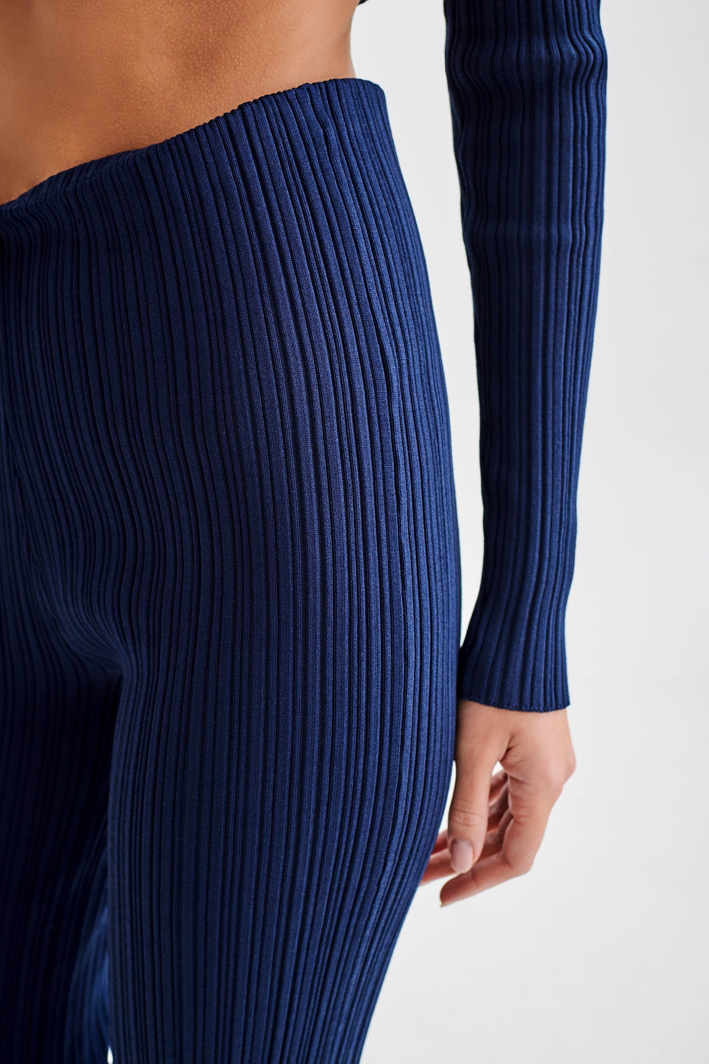 Chiara Straight Leg Rib Knit Pant - Navy