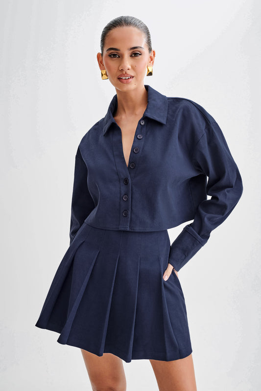 Julianna Cotton Button Up Shirt - Navy