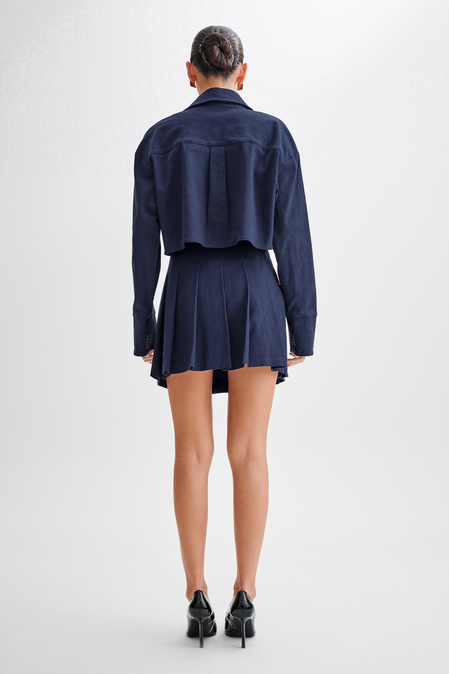 Julianna Cotton Pleated Mini Skirt - Navy