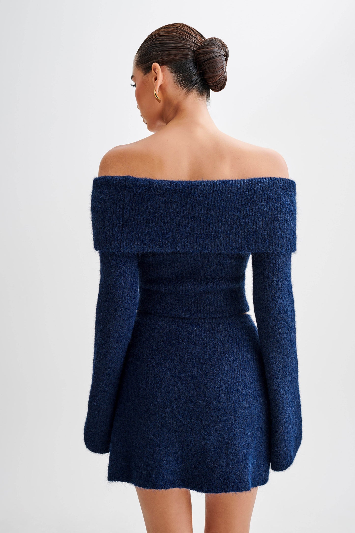 Baxter Off Shoulder Fluffy Knit Top - Navy